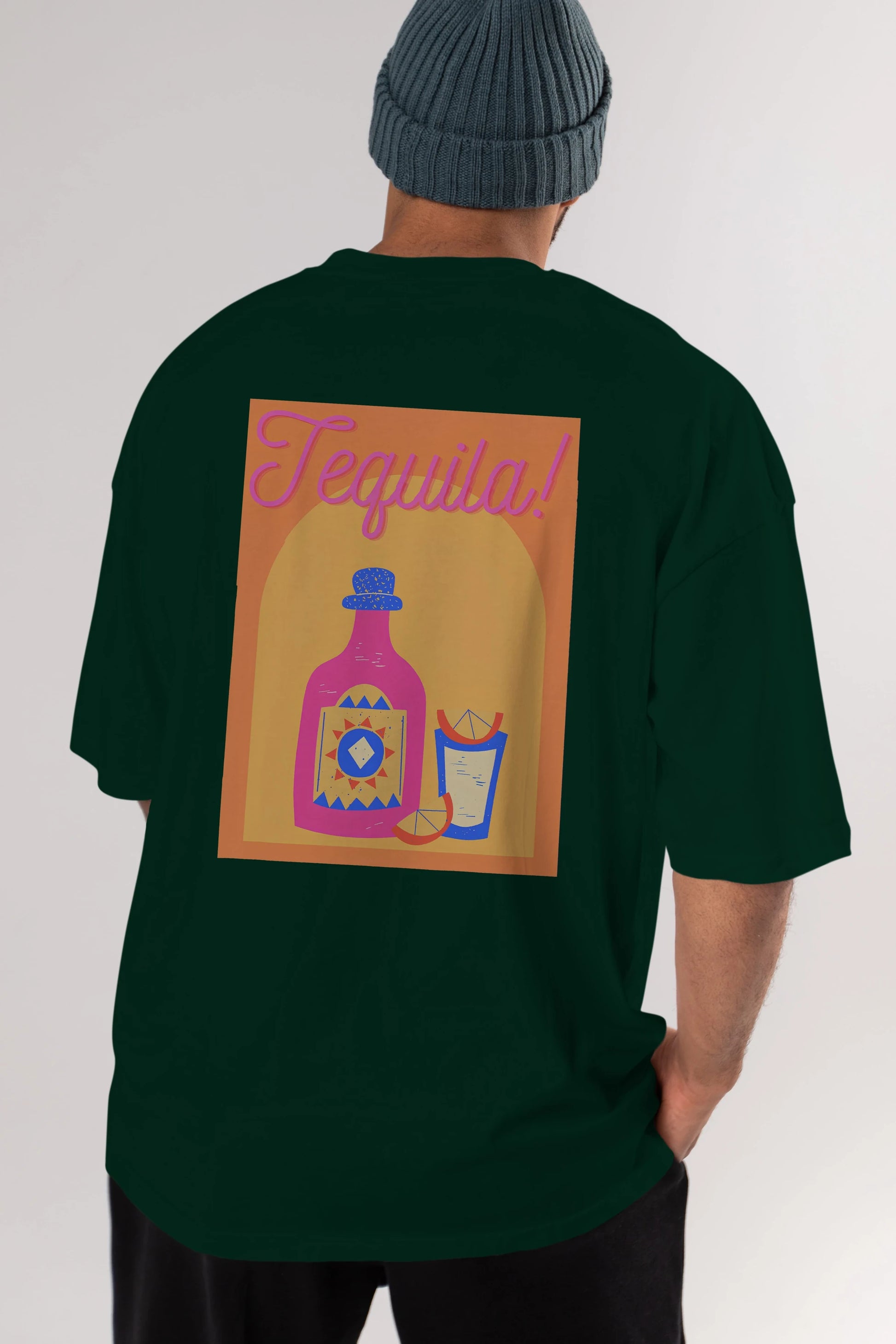 Tequila Arka Baskılı Oversize t-shirt Erkek Kadın Unisex %100 Pamuk Bisiklet Yaka tişort