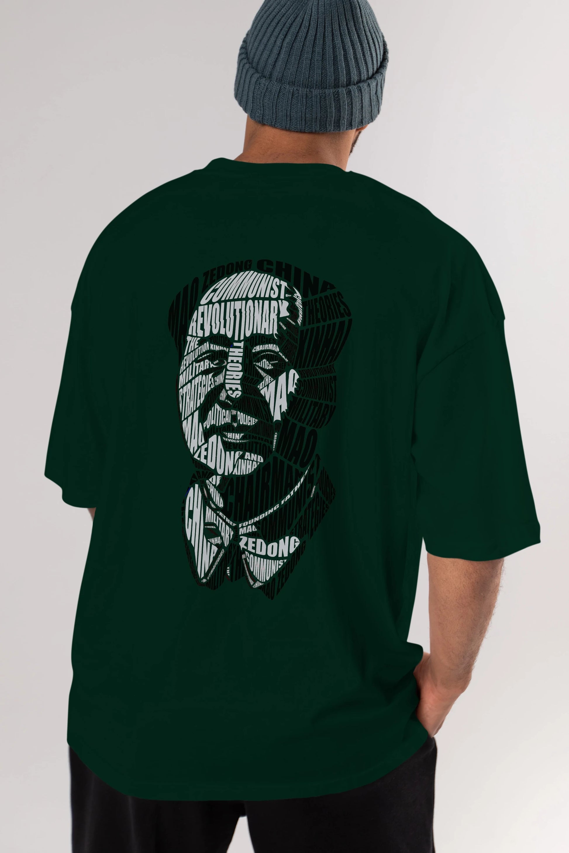 Mao Zedong Calligram Arka Baskılı Oversize t-shirt %100 pamuk Erkek Kadın Unisex