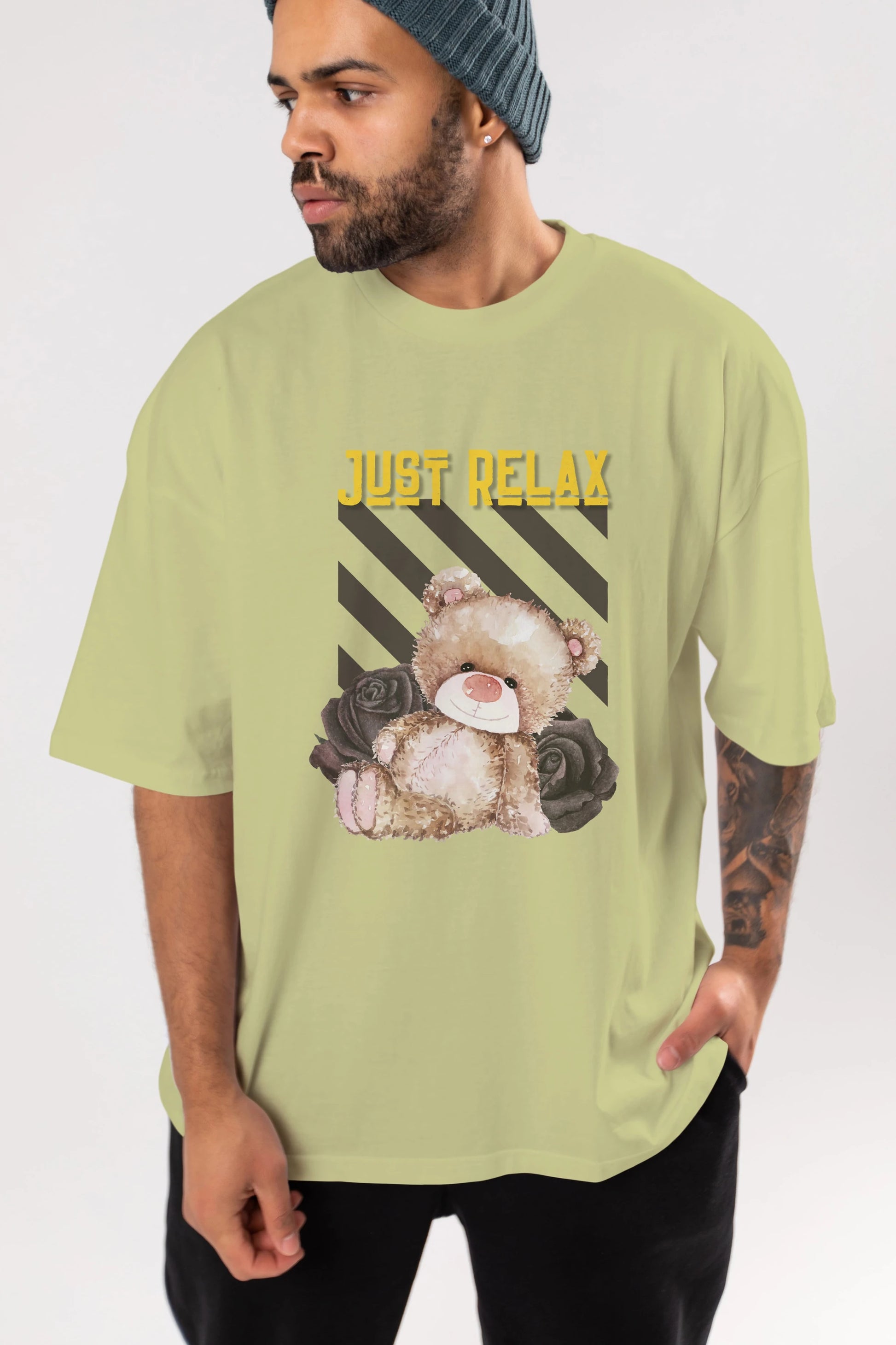Just Relax Teddy Bear Ön Baskılı Oversize t-shirt Erkek Kadın Unisex