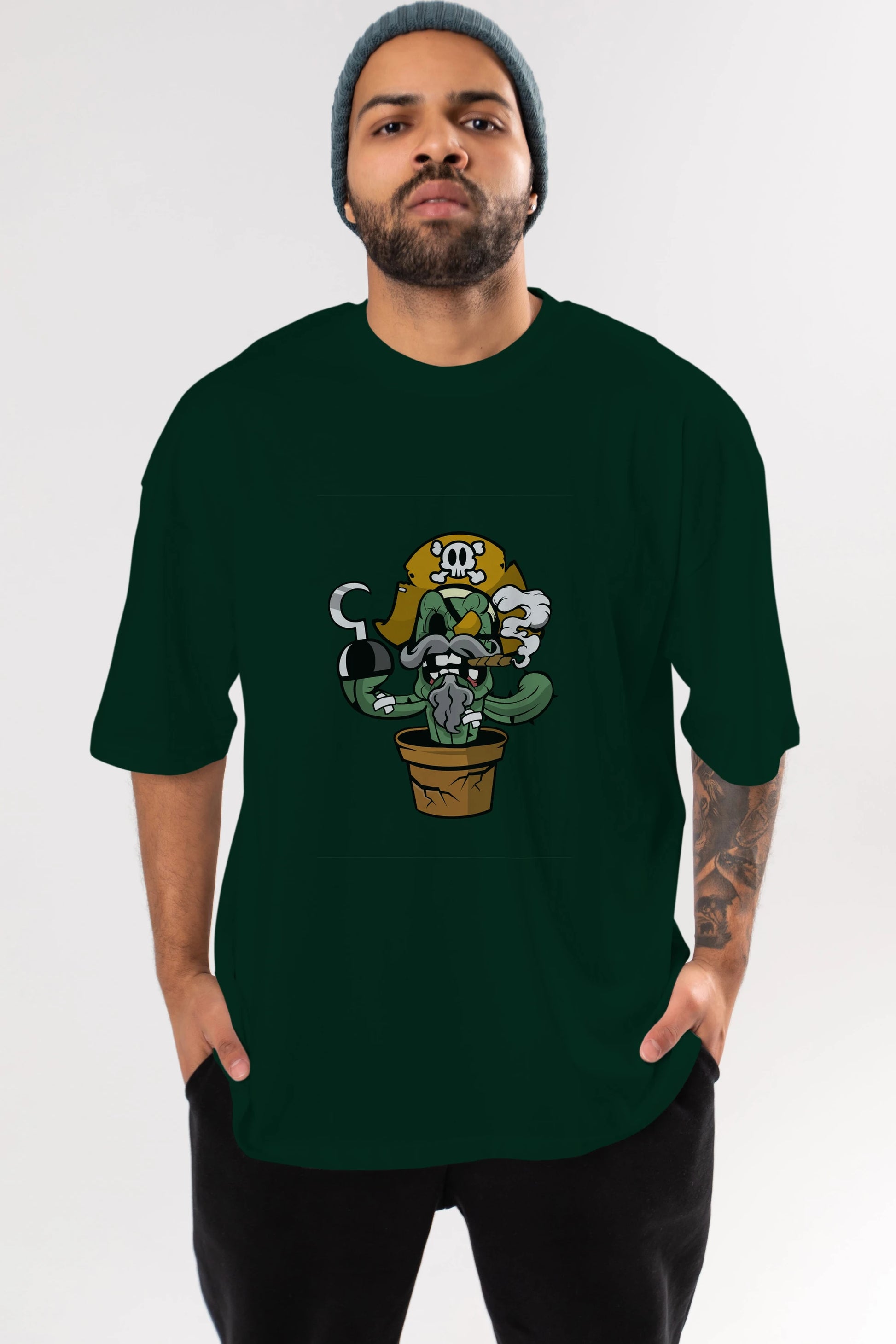 Pirate Cactus Ön Baskılı Oversize t-shirt Erkek Kadın Unisex %100 Pamuk tişort