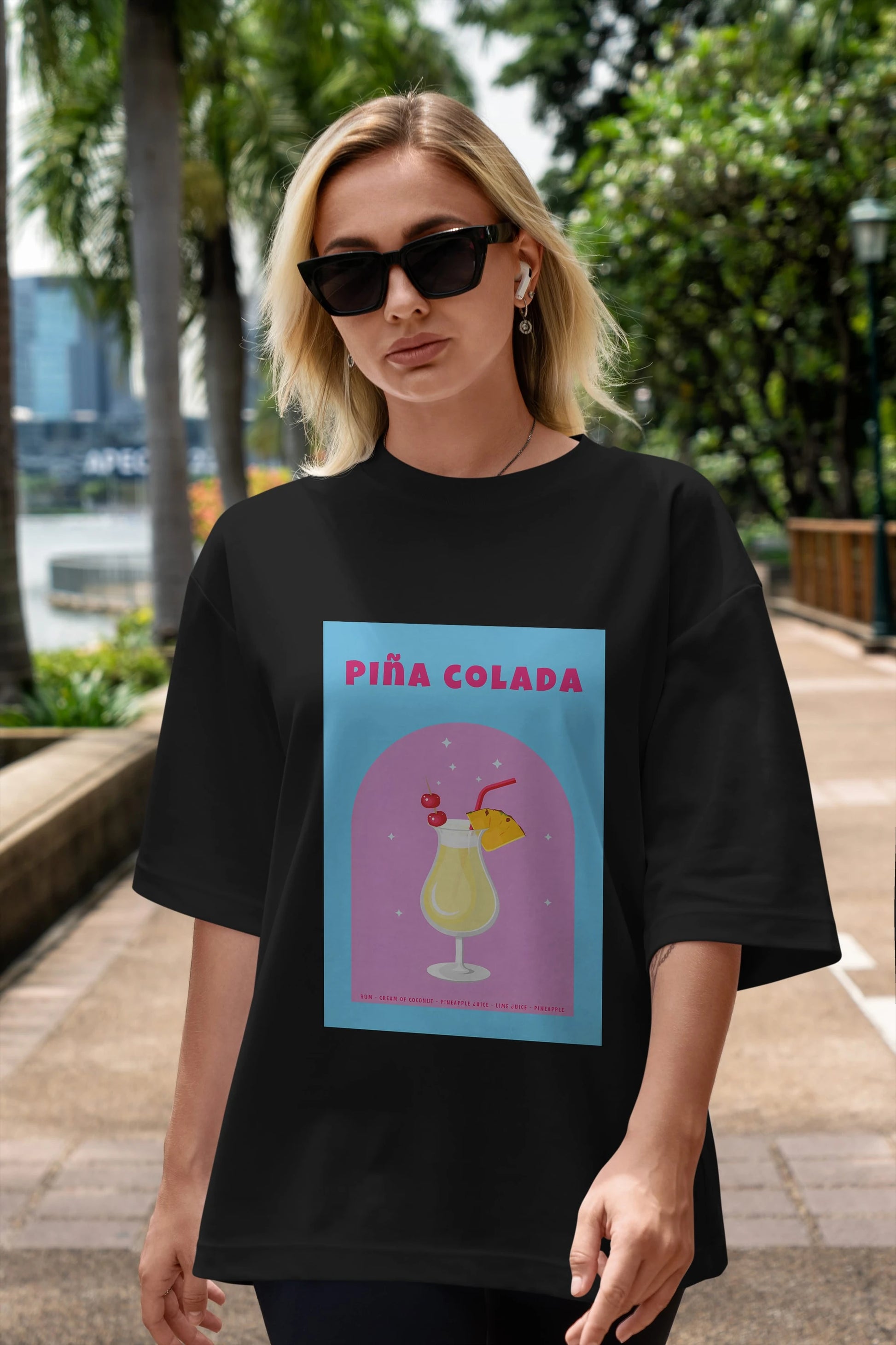 Pina Colada 2 Ön Baskılı Oversize t-shirt Erkek Kadın Unisex %100 Pamuk Bisiklet Yaka tişort