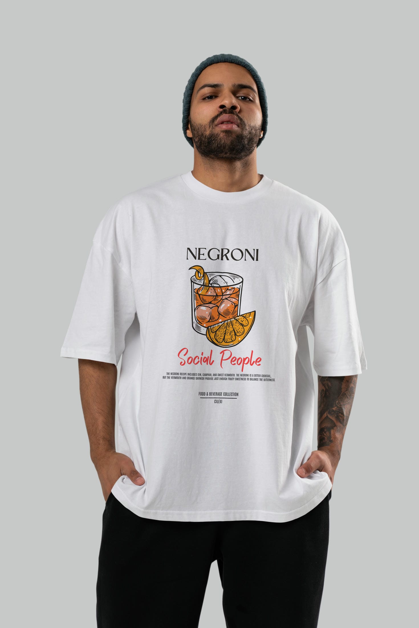 Negroni Kokteyl Serisi ön Baskılı Oversize t-shirt Erkek Kadın %100 Pamuk Bisiklet Yaka tişort