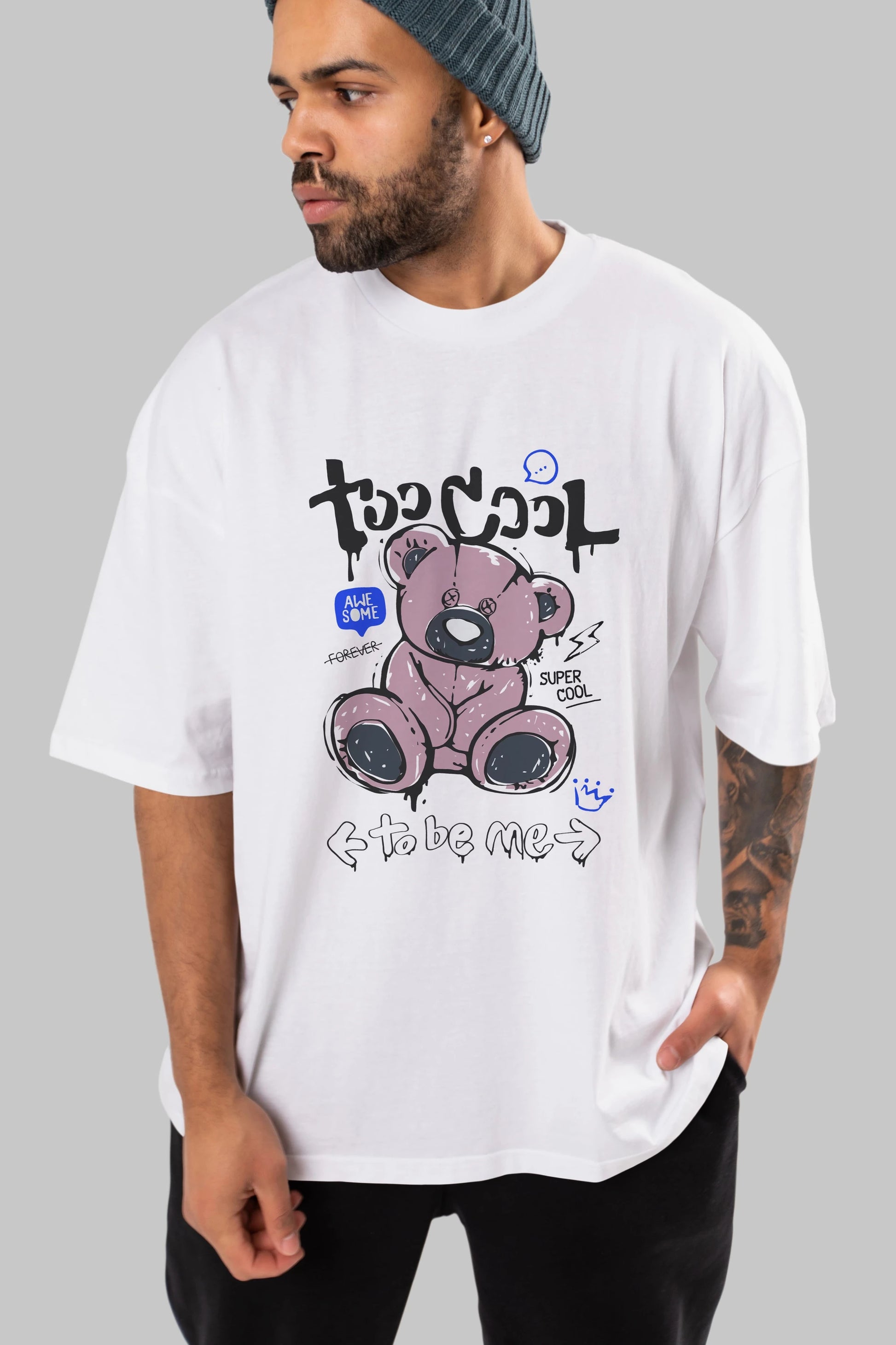 Too Cool Bear Ön Baskılı Oversize t-shirt Erkek Kadın Unisex