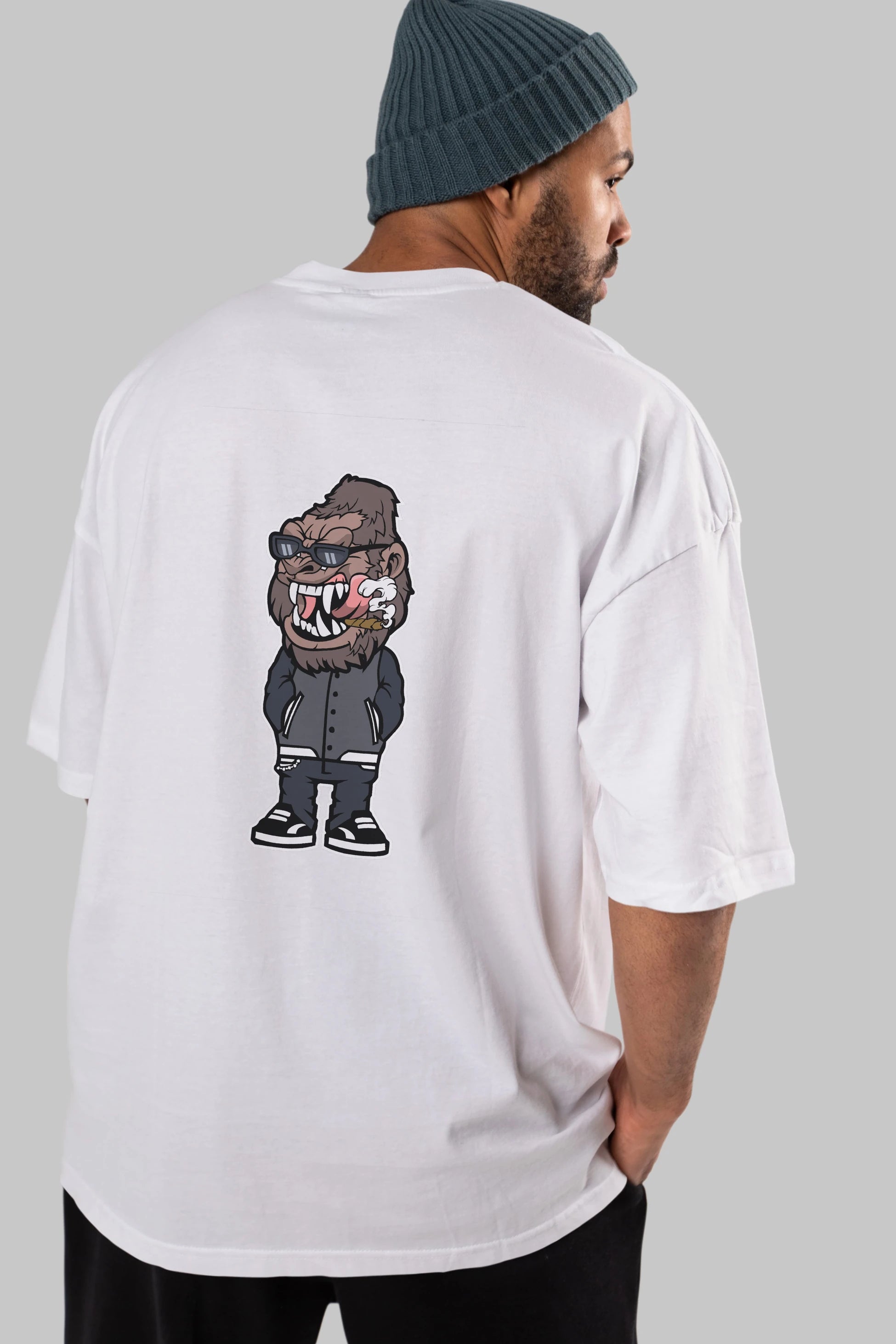 Gorilla Street Style Arka Baskılı Oversize t-shirt Erkek Kadın Unisex %100 Pamuk tişort