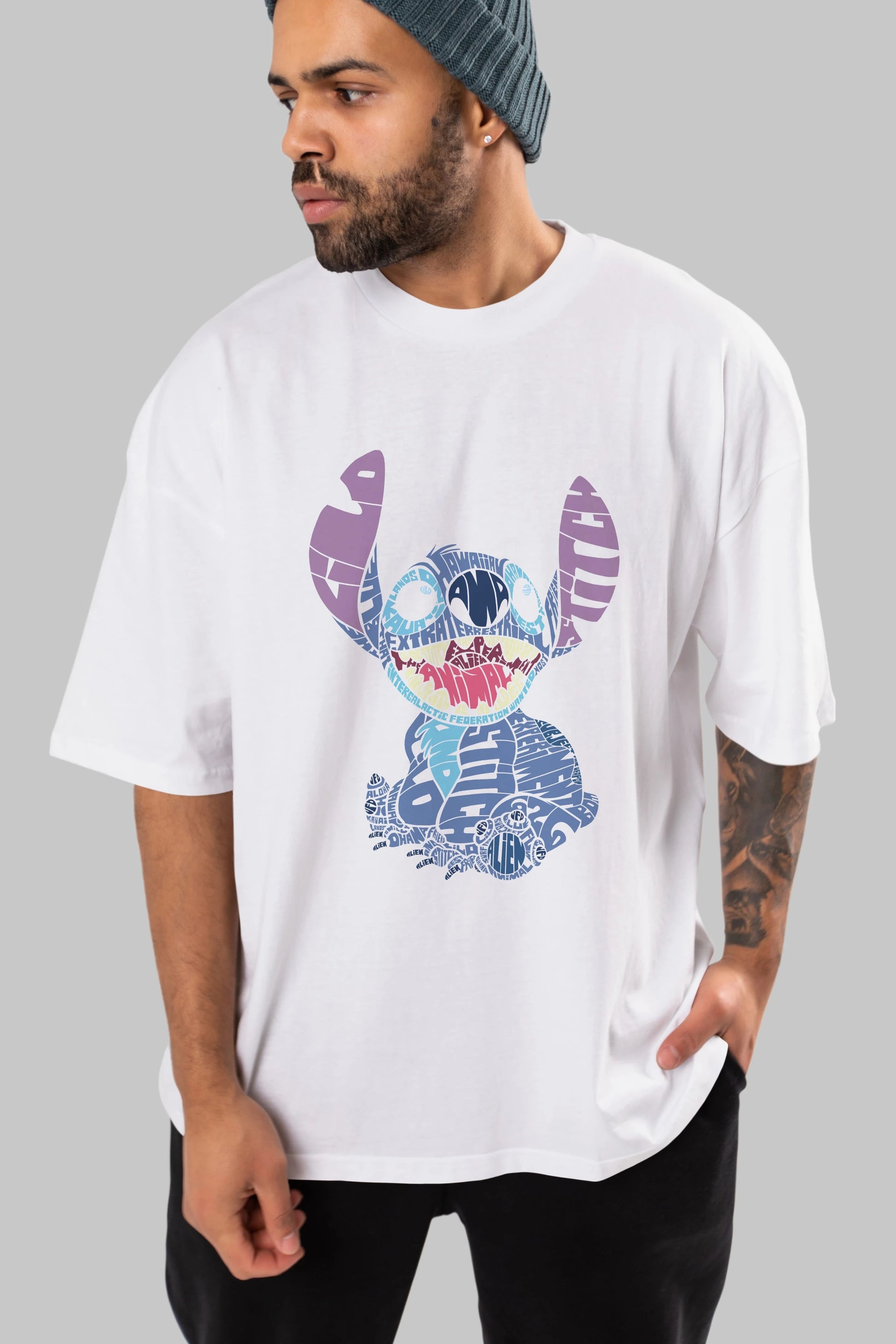 Stitch Ön Baskılı Oversize t-shirt %100 pamuk Erkek Kadın Unisex