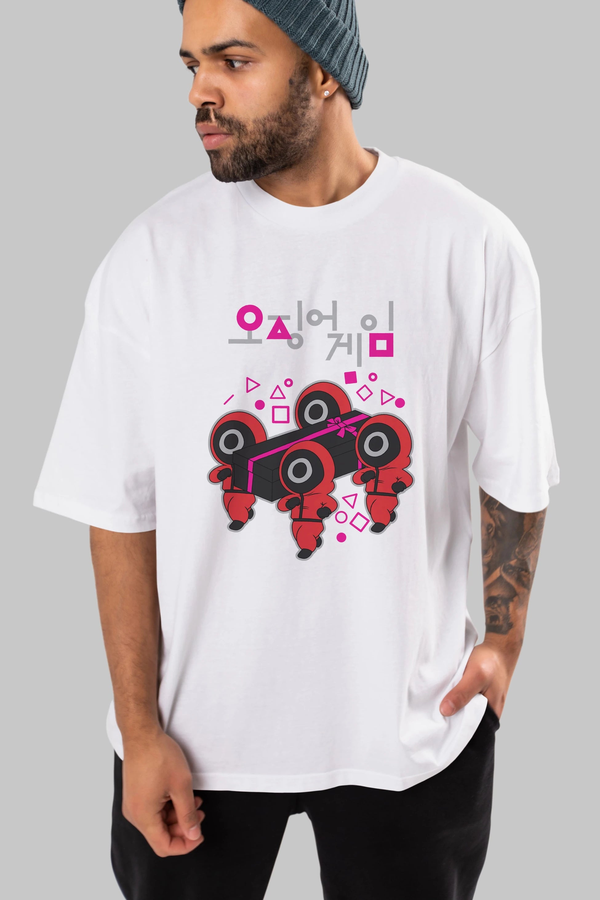 Squid Game (6) Ön Baskılı Oversize t-shirt Erkek Kadın Unisex %100 Pamuk Bisiklet Yaka tişort