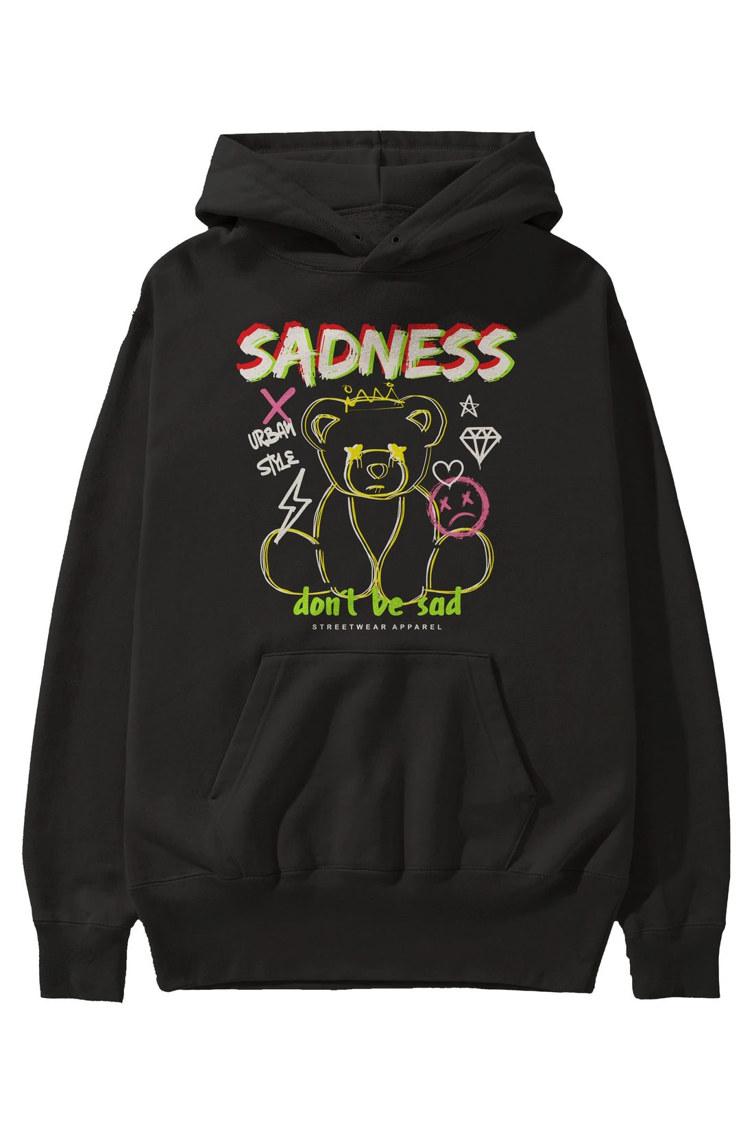 Teddy Bear Sadness Ön Baskılı Hoodie Oversize Kapüşonlu Sweatshirt Erkek Kadın Unisex