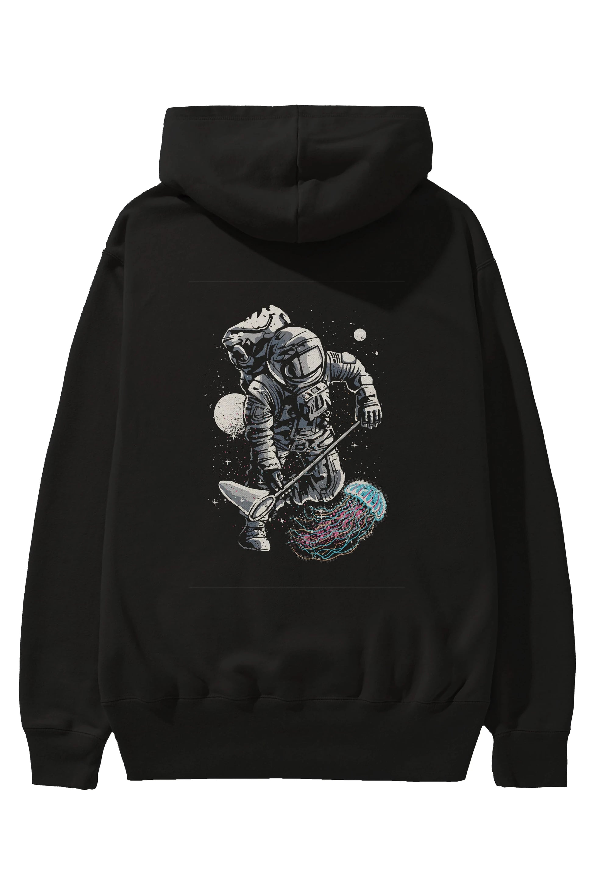 Astronaut Jellyfish Arka Baskılı Hoodie Oversize Kapüşonlu Sweatshirt Erkek Kadın Unisex