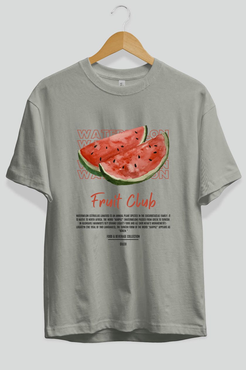 Watermelon Ön Baskılı Oversize t-shirt Erkek Kadın Pamuk Bisiklet Yaka tişort
