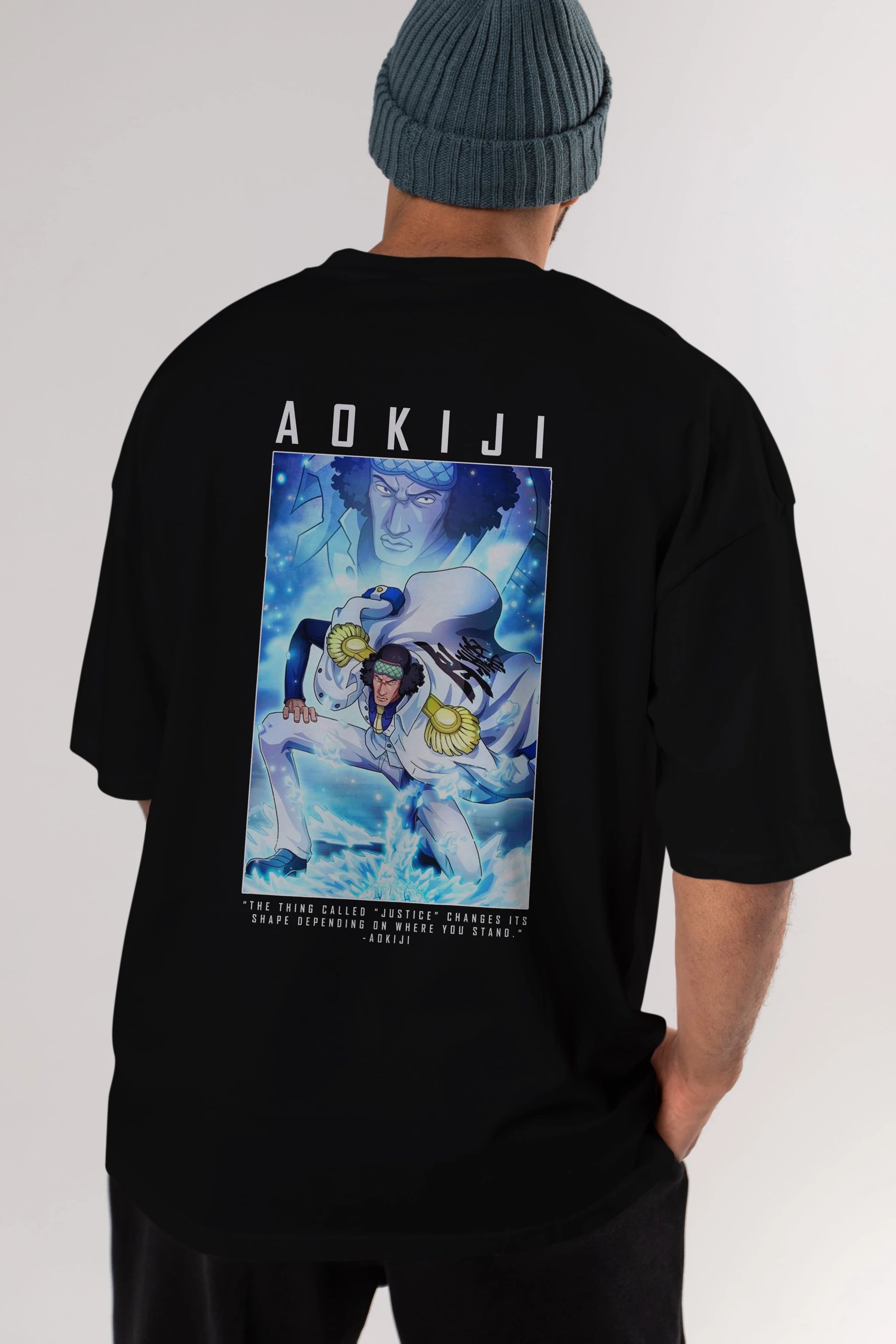 Kuzan Anime Arka Baskılı Oversize t-shirt Erkek Kadın Unisex %100 pamuk tişort