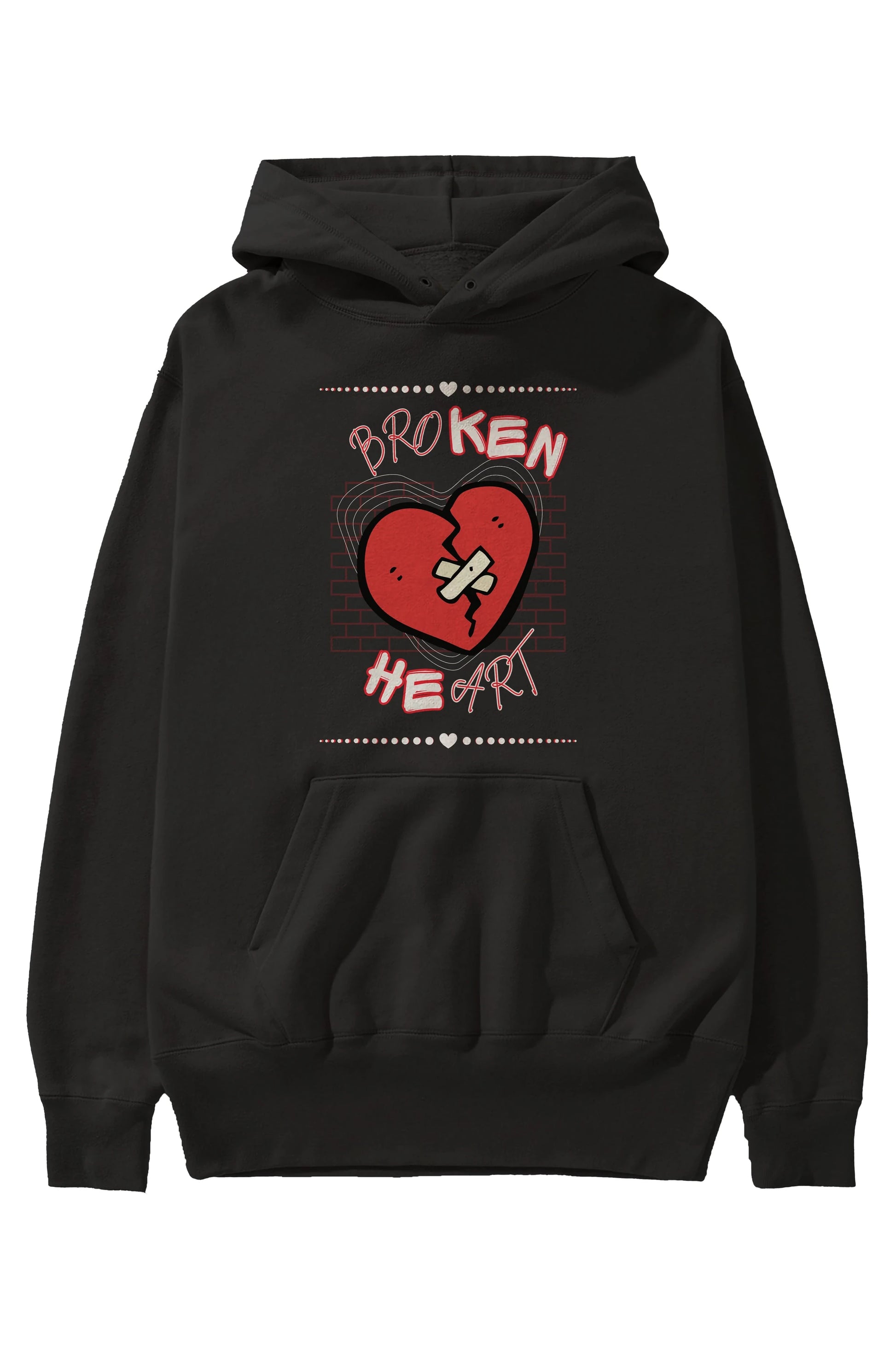 Broken Heart Yazılı Ön Baskılı Oversize Hoodie Kapüşonlu Sweatshirt Erkek Kadın Unisex