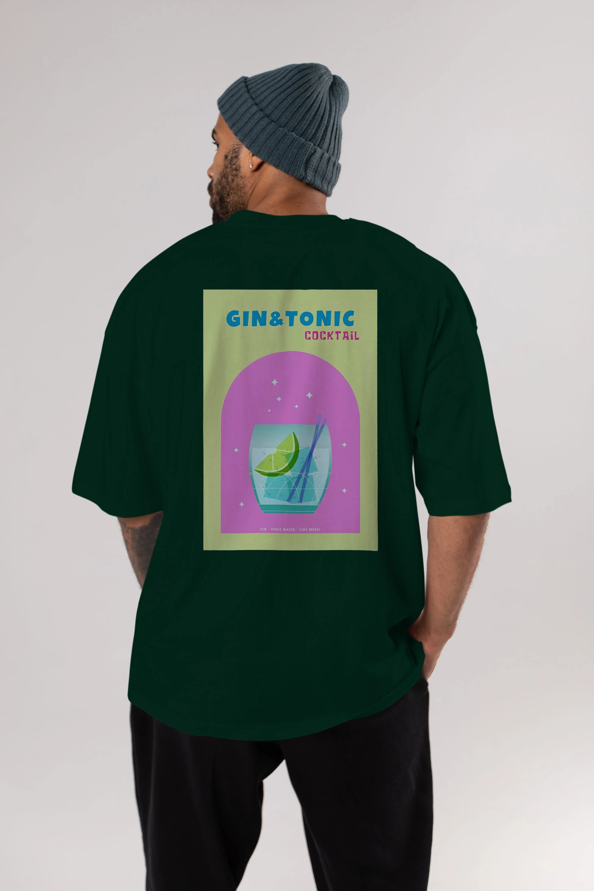 Gin Tonic Cocktail Arka Baskılı Oversize t-shirt Erkek Kadın Unisex %100 Pamuk Bisiklet Yaka tişort