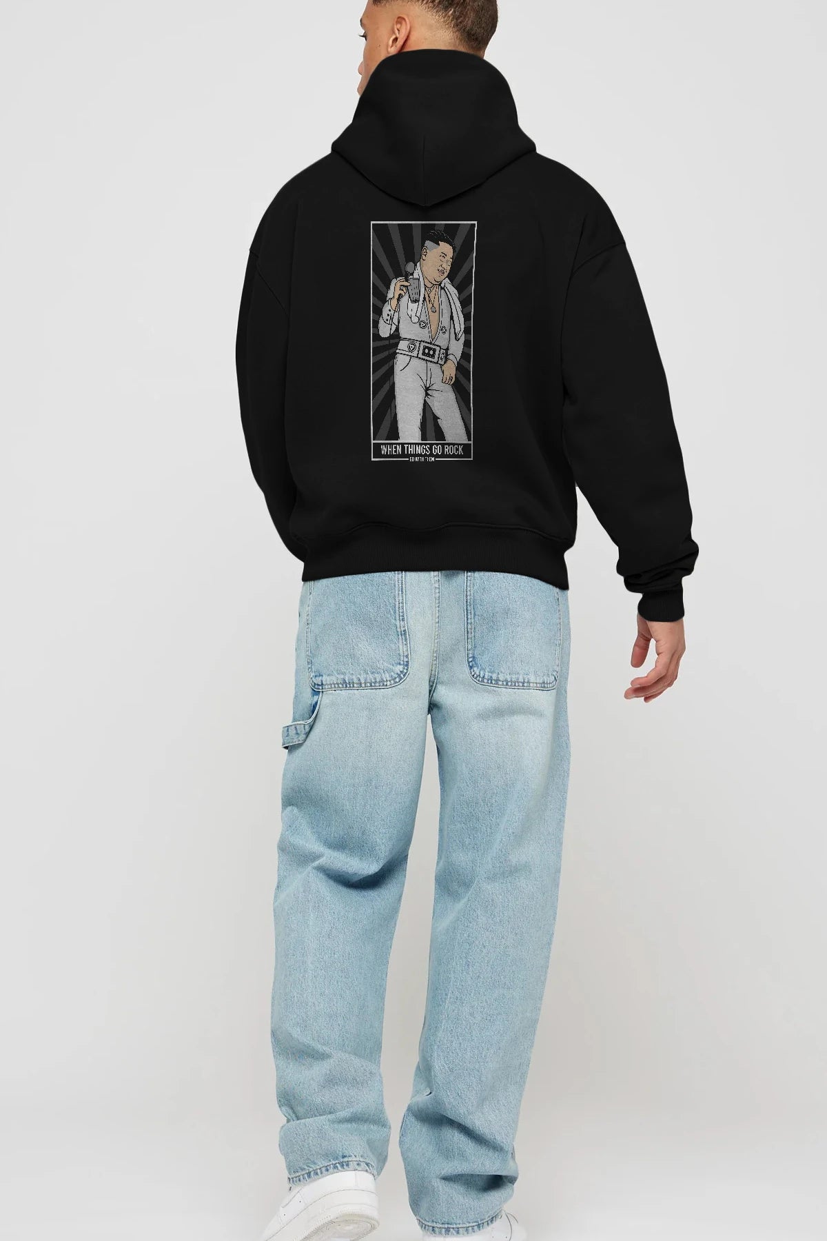 Kim Elvis Arka Baskılı Hoodie Oversize Kapüşonlu Sweatshirt Erkek Kadın Unisex