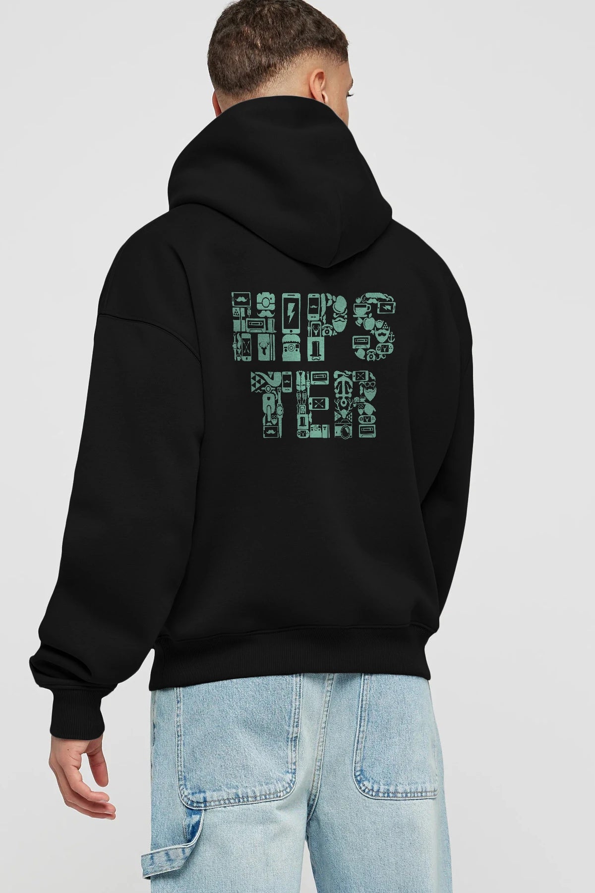 HIPSTER Arka Baskılı Hoodie Oversize Kapüşonlu Sweatshirt Erkek Kadın Unisex