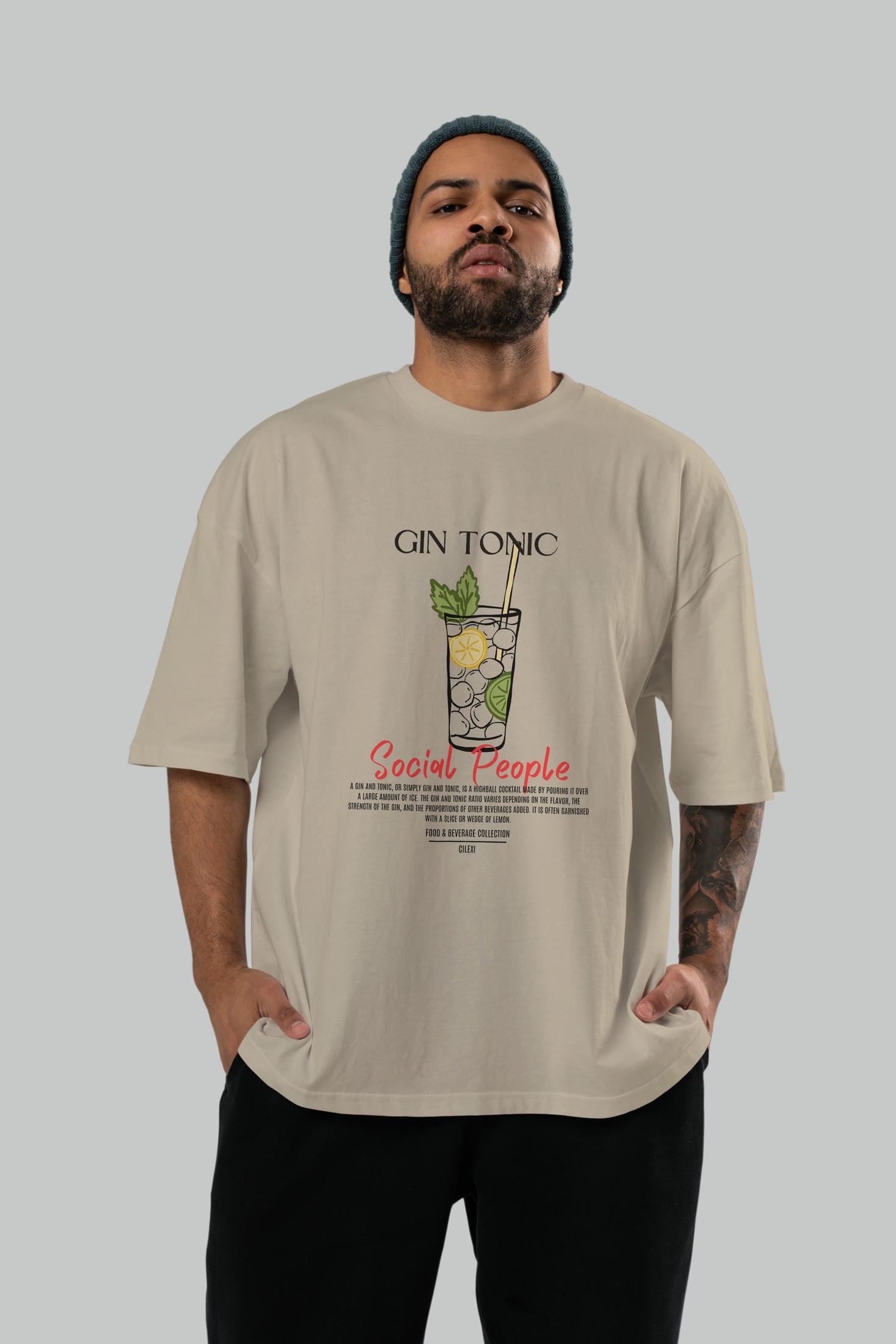 Gın Tonıc Kokteyl Serisi ön Baskılı Oversize t-shirt Erkek Kadın %100 Pamuk Bisiklet Yaka tişort