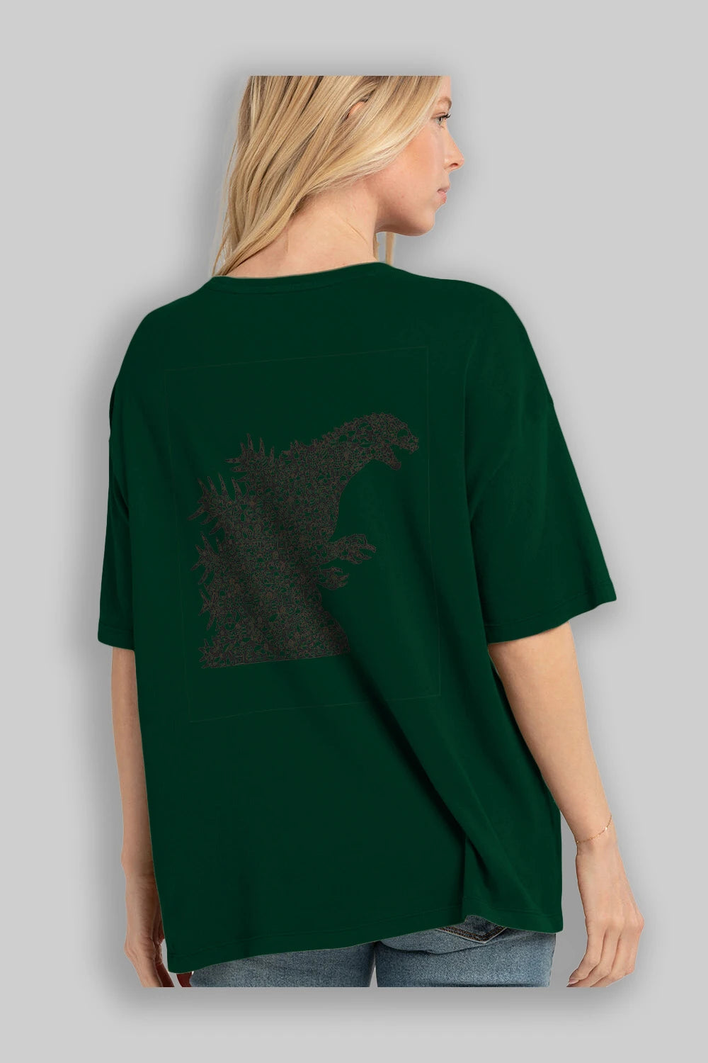 Godzilla Arka Baskılı Oversize t-shirt %100 pamuk Erkek Kadın Unisex