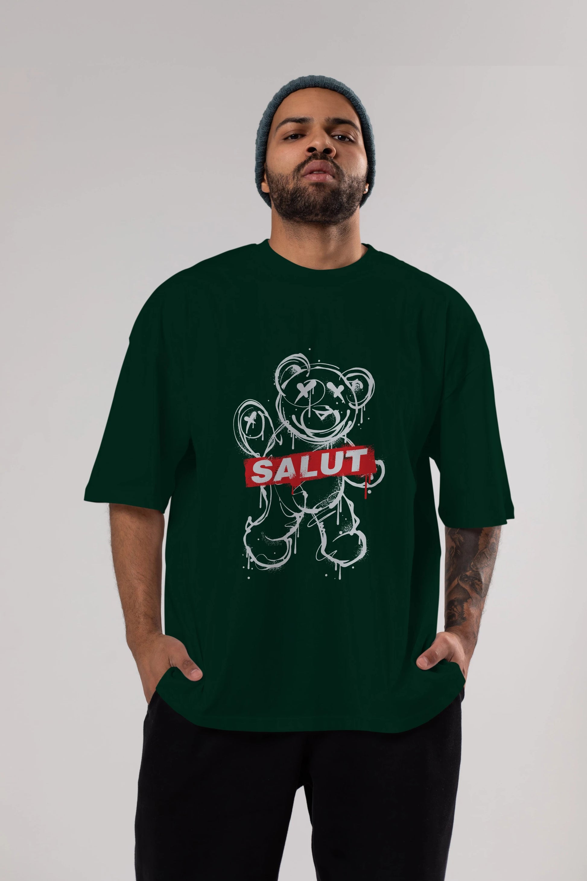 Teddy Bear Salut Ön Baskılı Oversize t-shirt Erkek Kadın Unisex