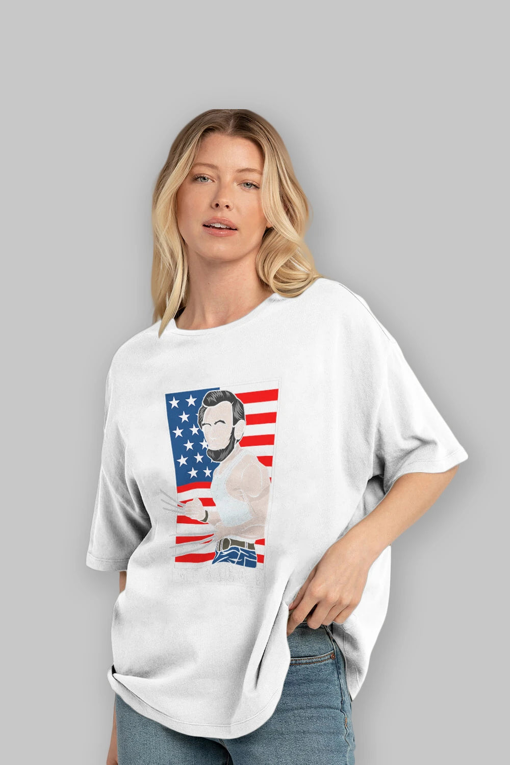 Wolverlincoln Ön Baskılı Oversize t-shirt Erkek Kadın Unisex %100 Pamuk tişort