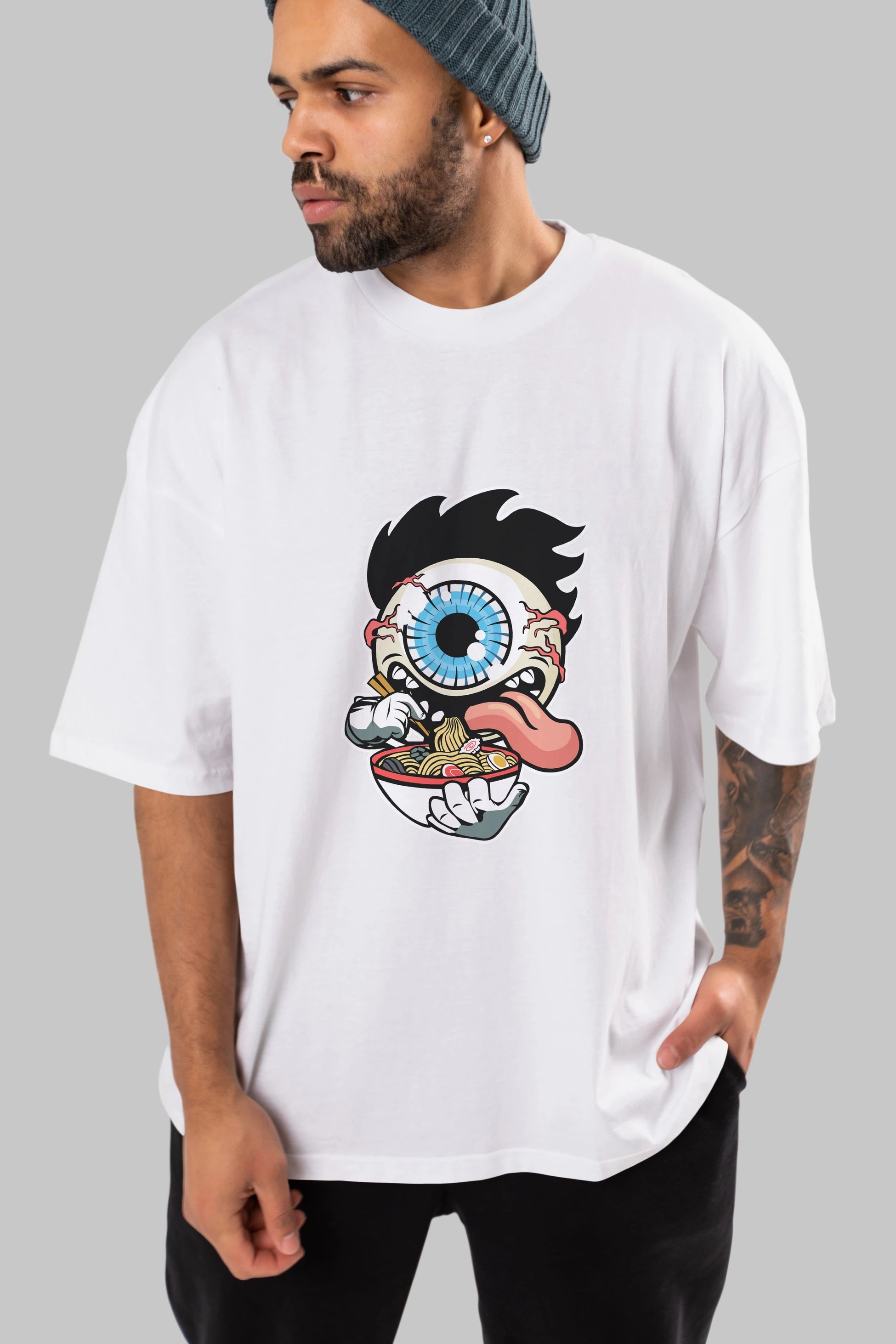 Eyeball Ramen Ön Baskılı Oversize t-shirt Erkek Kadın Unisex %100 Pamuk tişort
