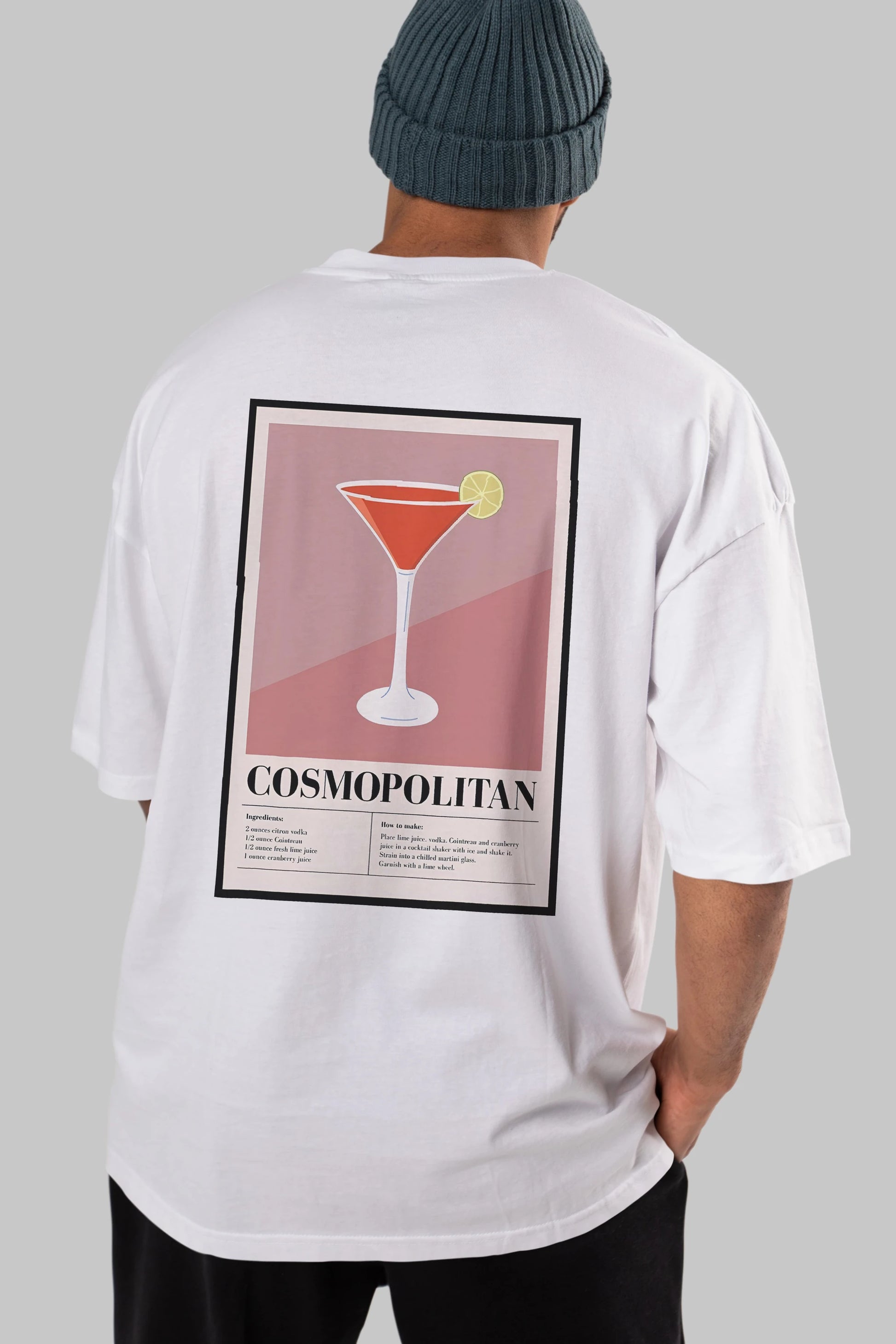 Cosmopolitan 3 Arka Baskılı Oversize t-shirt Erkek Kadın Unisex %100 Pamuk Bisiklet Yaka tişort