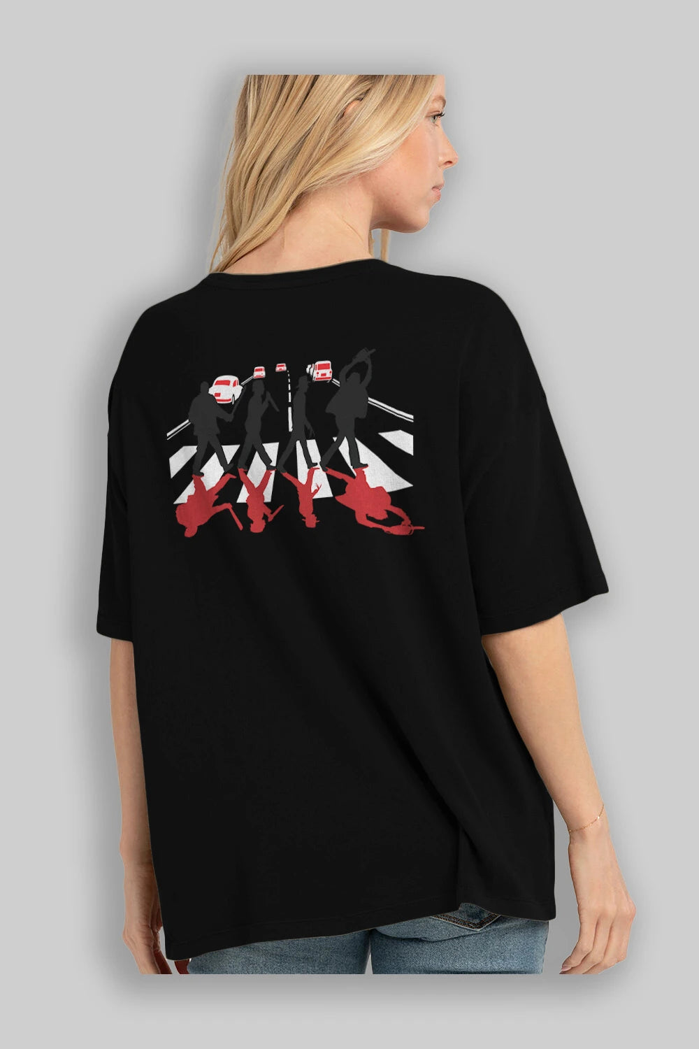 Abbey Road Killer Red Arka Baskılı Oversize t-shirt %100 pamuk Erkek Kadın Unisex