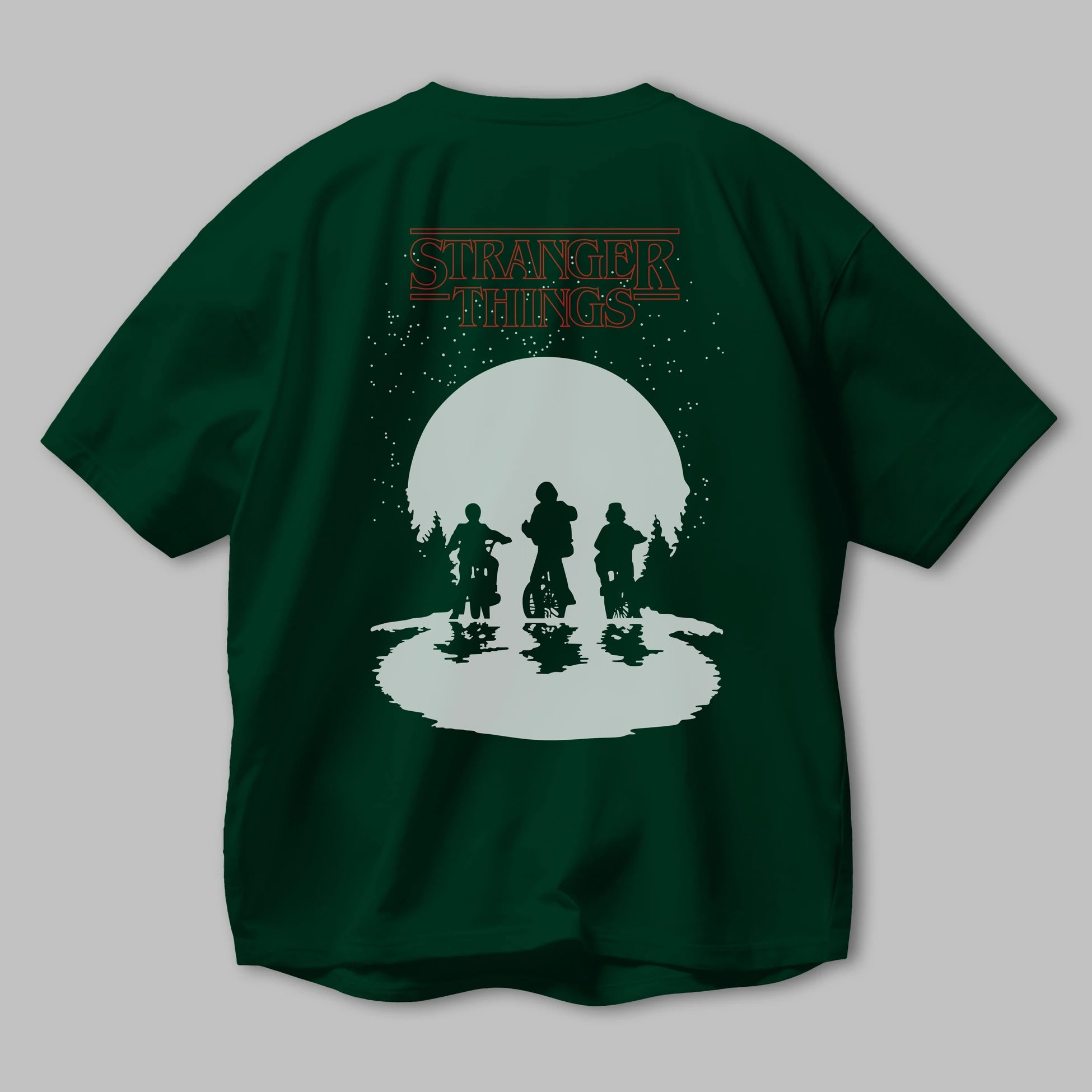Stranger Things Arka Baskılı Oversize t-shirt Erkek Kadın Unisex %100 Pamuk Bisiklet Yaka tişort
