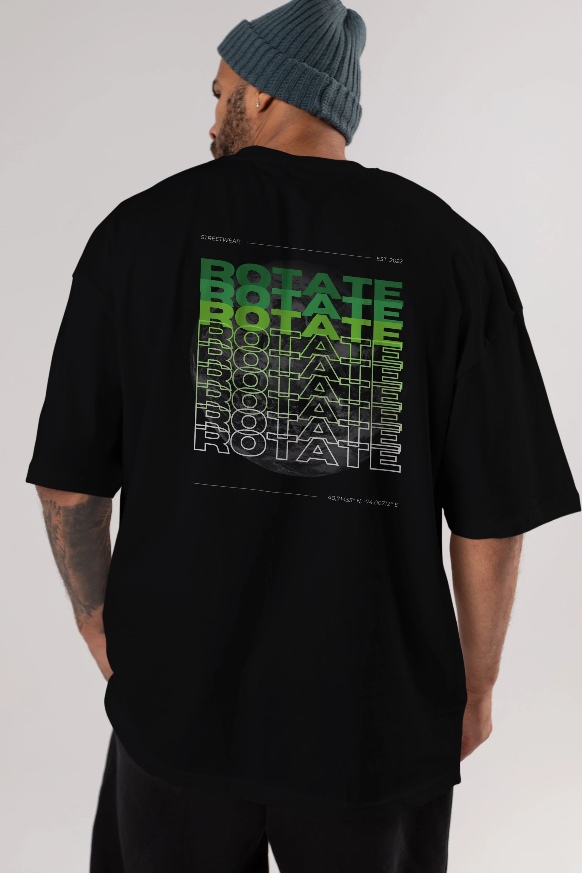 Rotate Yazılı Arka Baskılı Oversize t-shirt Erkek Kadın Unisex