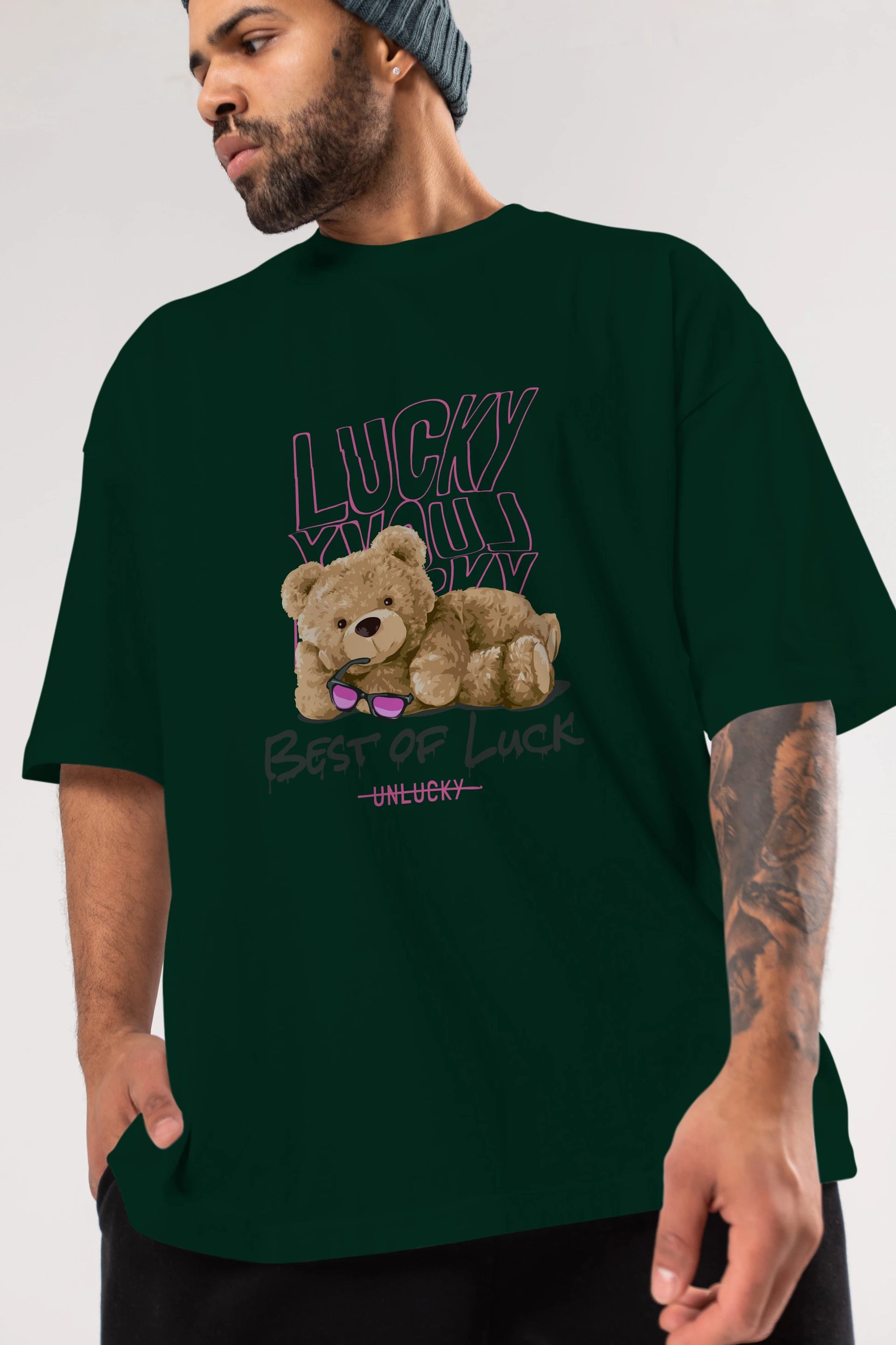 Best of Lucky Bear Ön Baskılı Oversize t-shirt Erkek Kadın Unisex