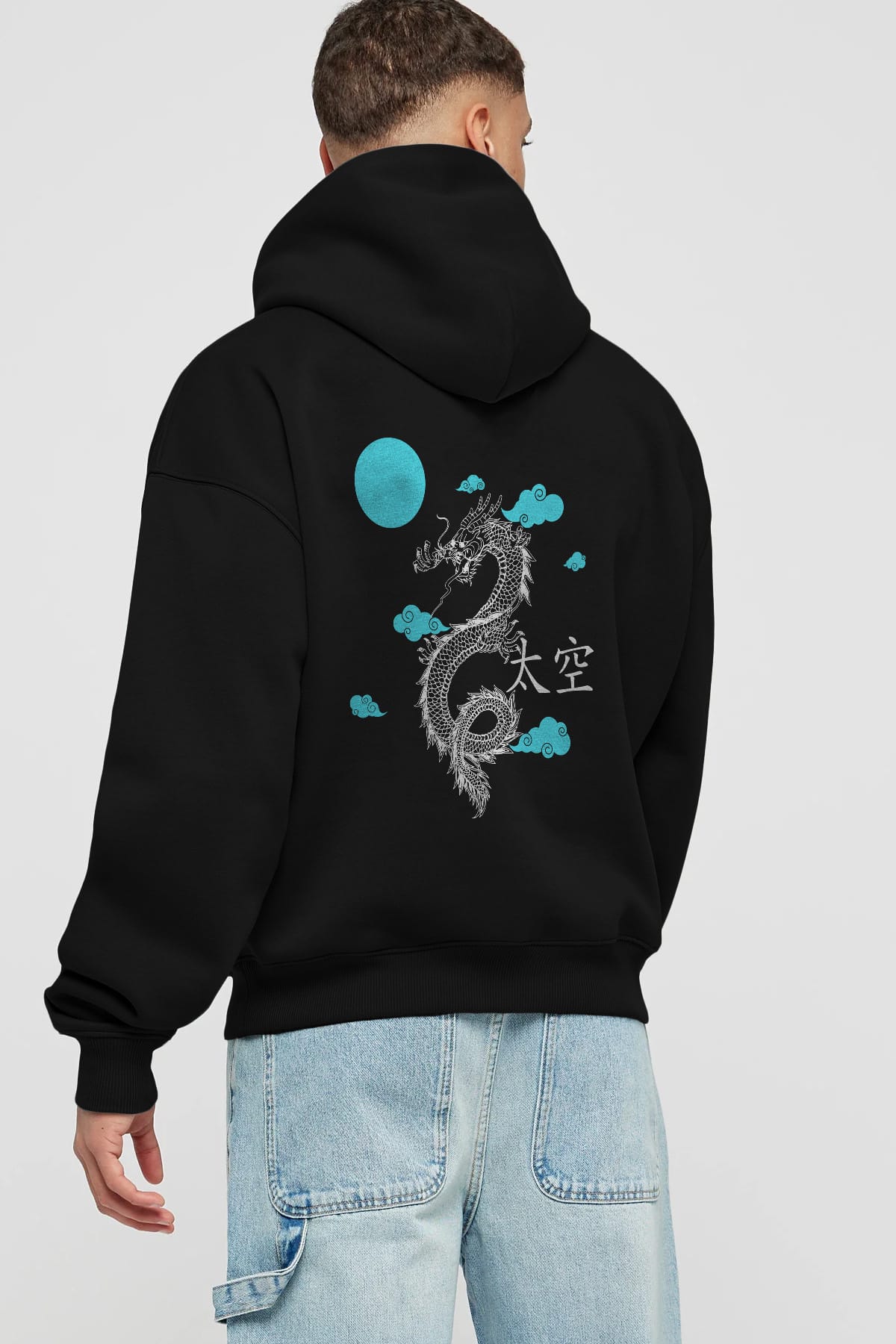 Chinese Dragon Arka Baskılı Oversize Hoodie Kapüşonlu Sweatshirt Erkek Kadın Unisex