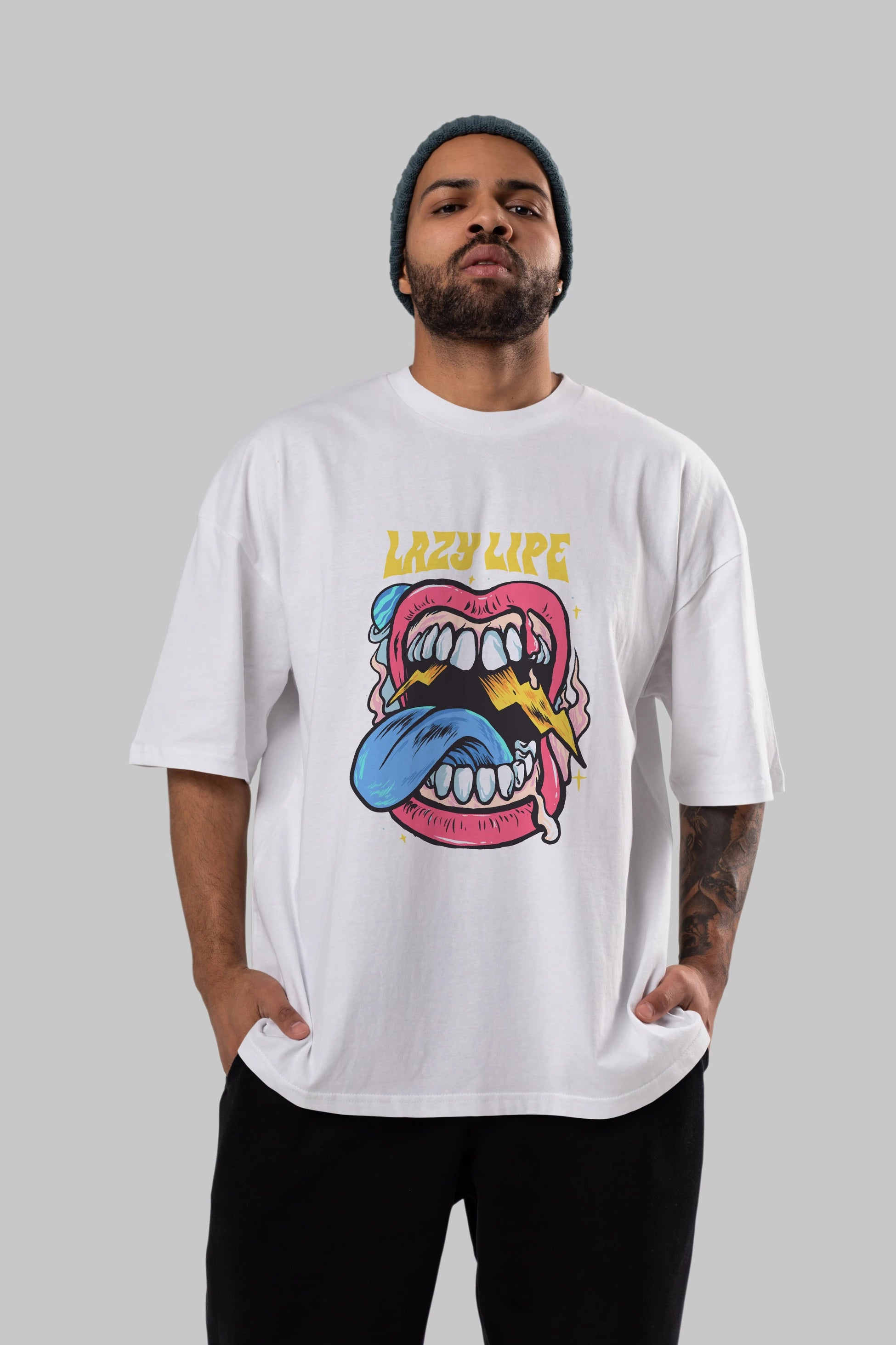 Lazy Lipe Ön Baskılı Oversize t-shirt Erkek Kadın Unisex