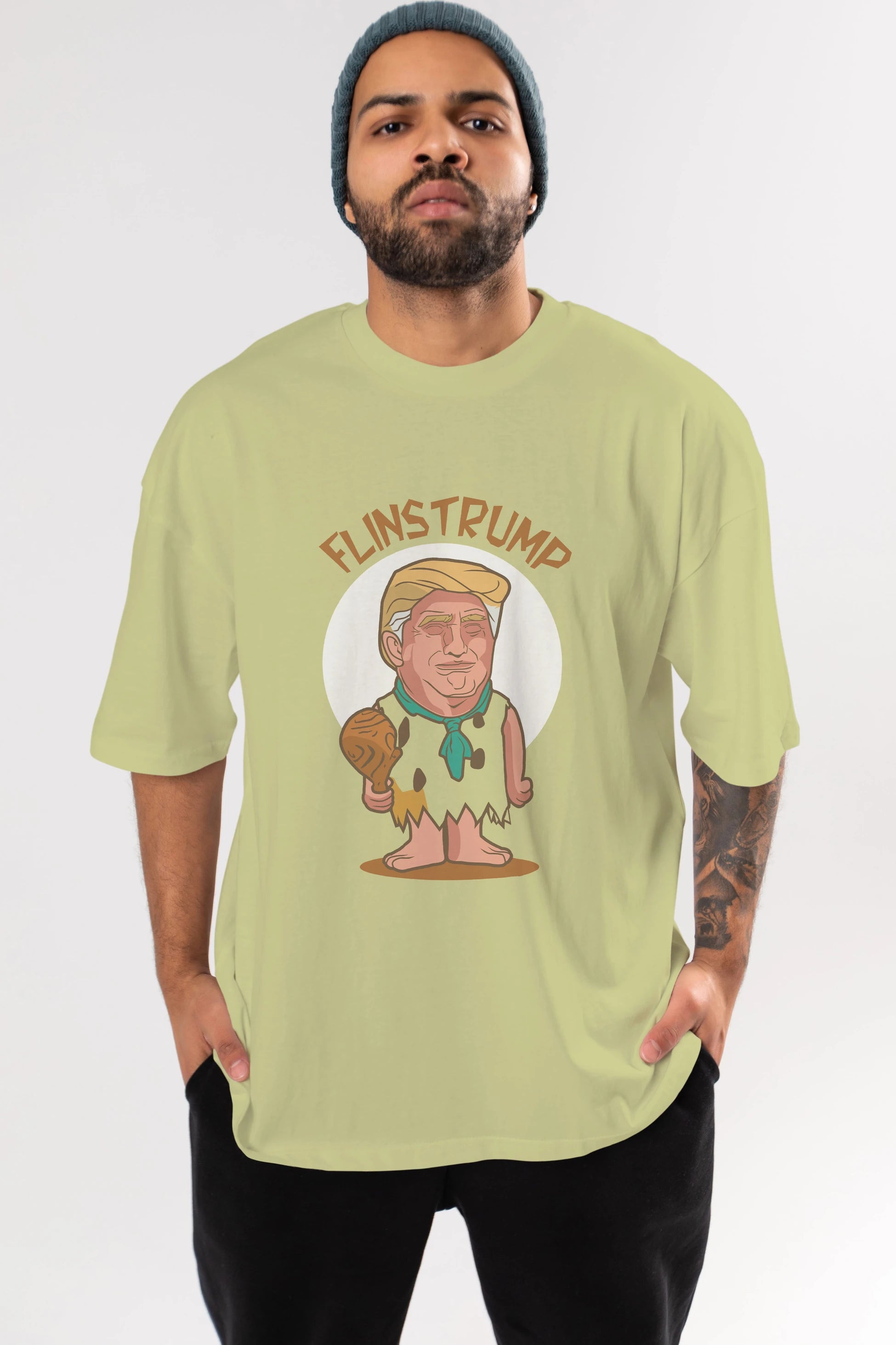 Flinstrump Ön Baskılı Oversize t-shirt Erkek Kadın Unisex %100 Pamuk tişort