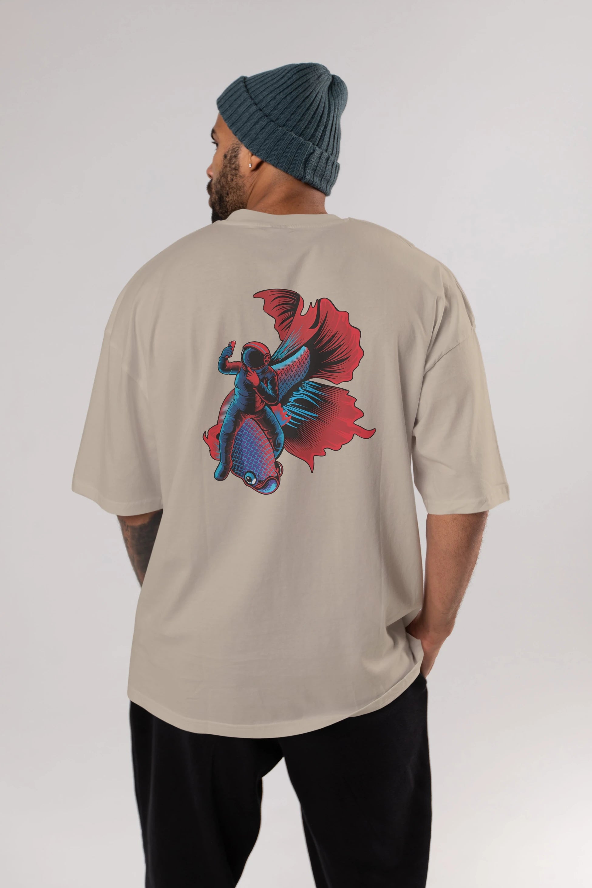 Astrofish selfie Arka Baskılı Oversize t-shirt Erkek Kadın Unisex