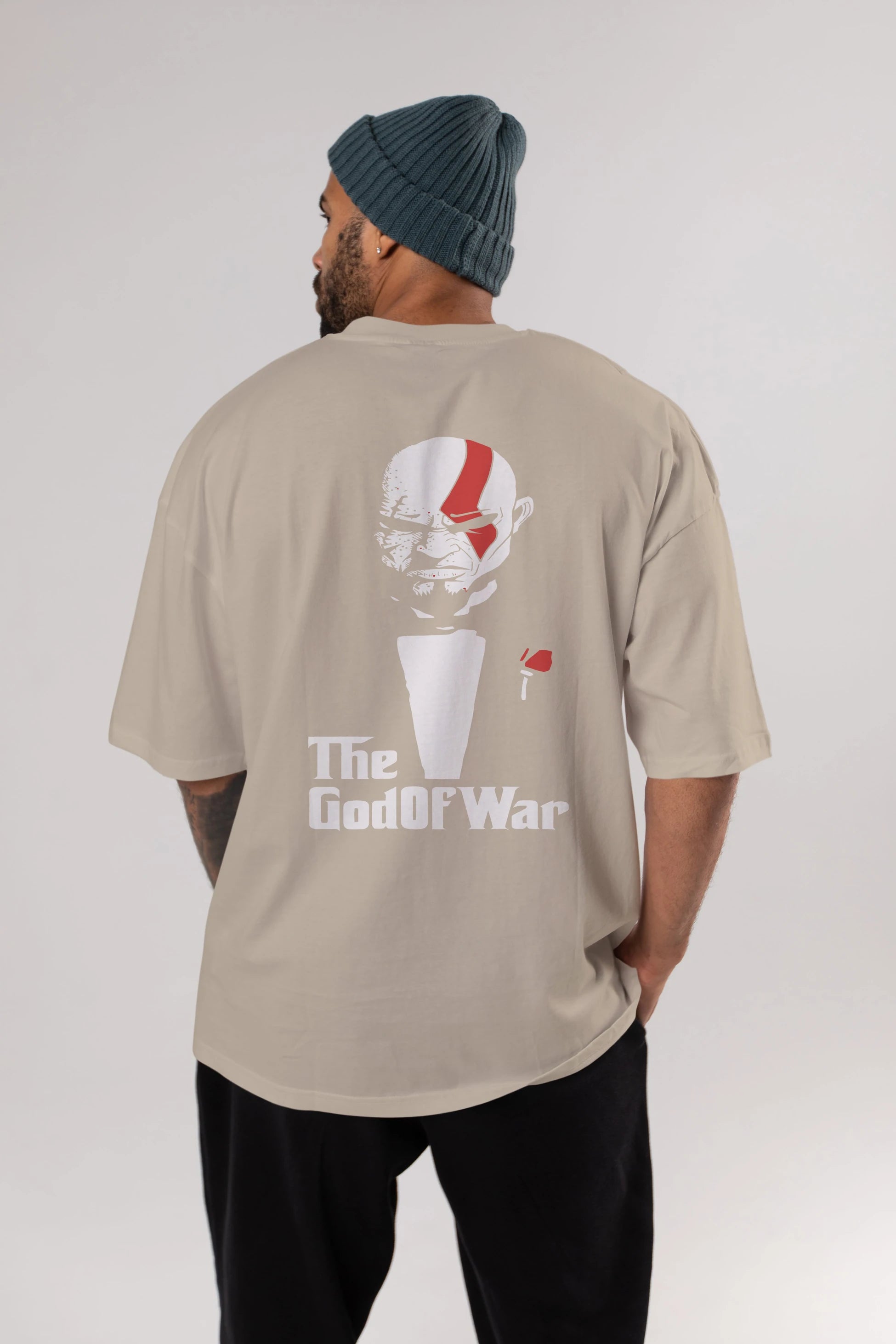 The God of War Arka Baskılı Oversize t-shirt Erkek Kadın Unisex %100 Pamuk Bisiklet Yaka tişort
