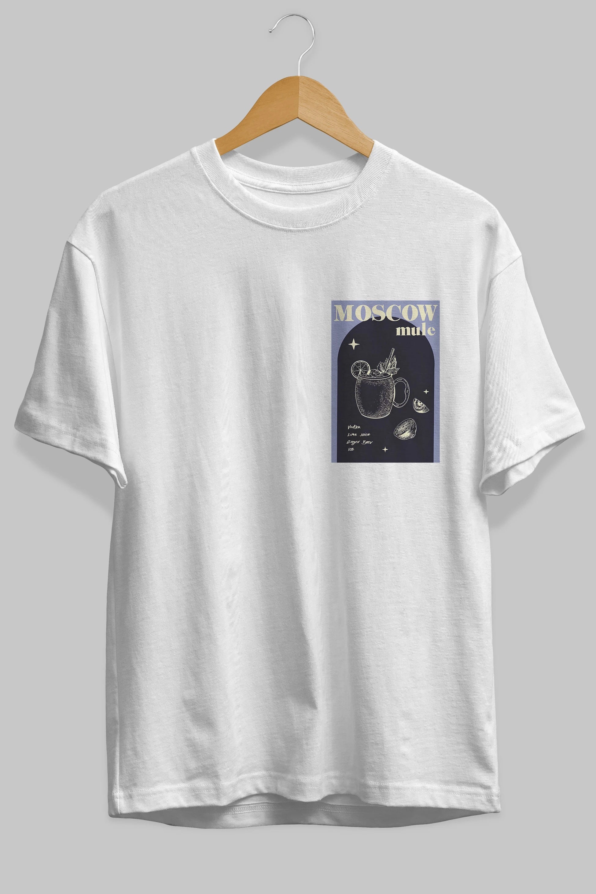 Moscow Mule Ön Sol Baskılı Oversize t-shirt Erkek Kadın Unisex %100 Pamuk Bisiklet Yaka tişort