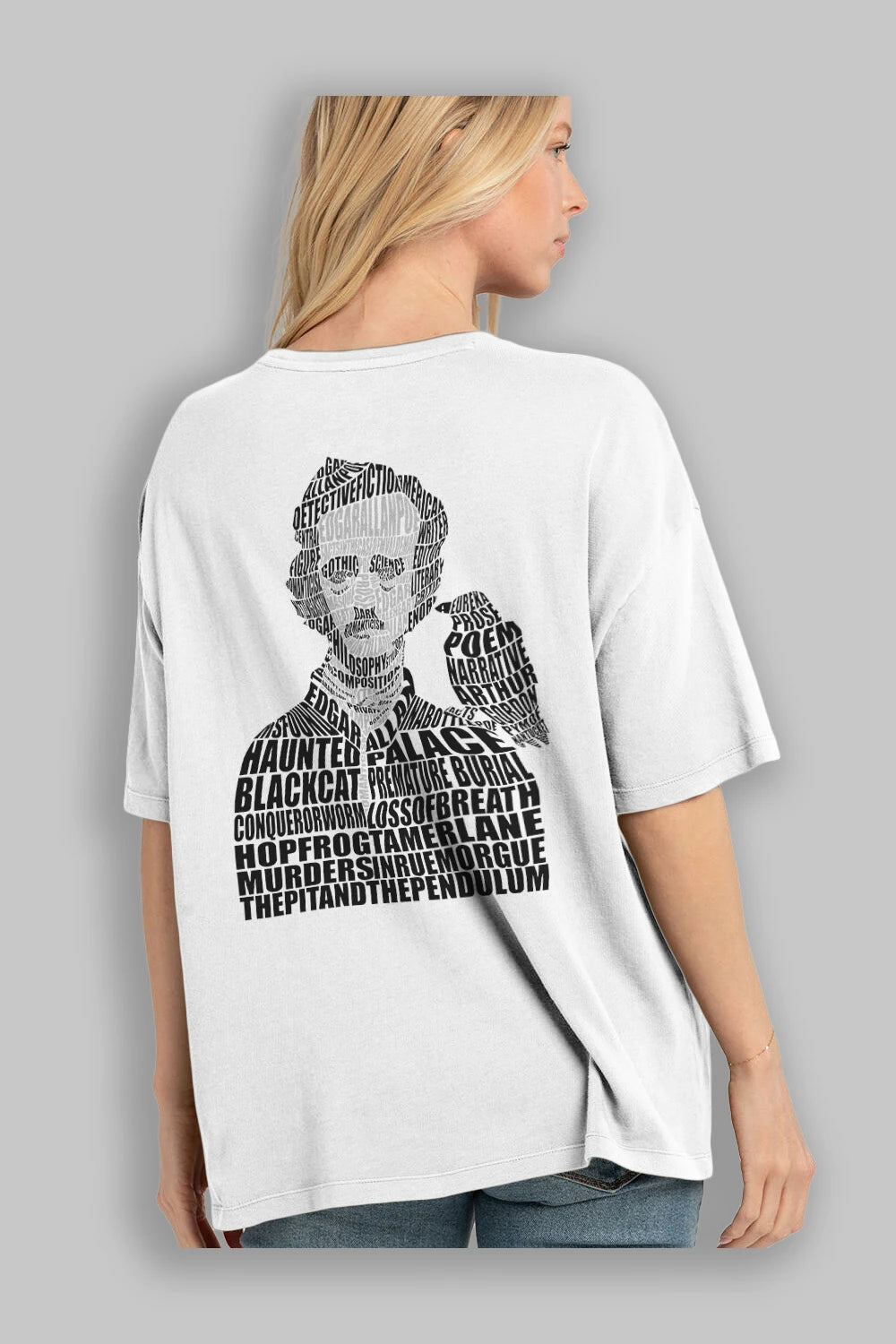 Edgar Alan Poe Calligram Arka Baskılı Oversize t-shirt %100 pamuk Erkek Kadın Unisex