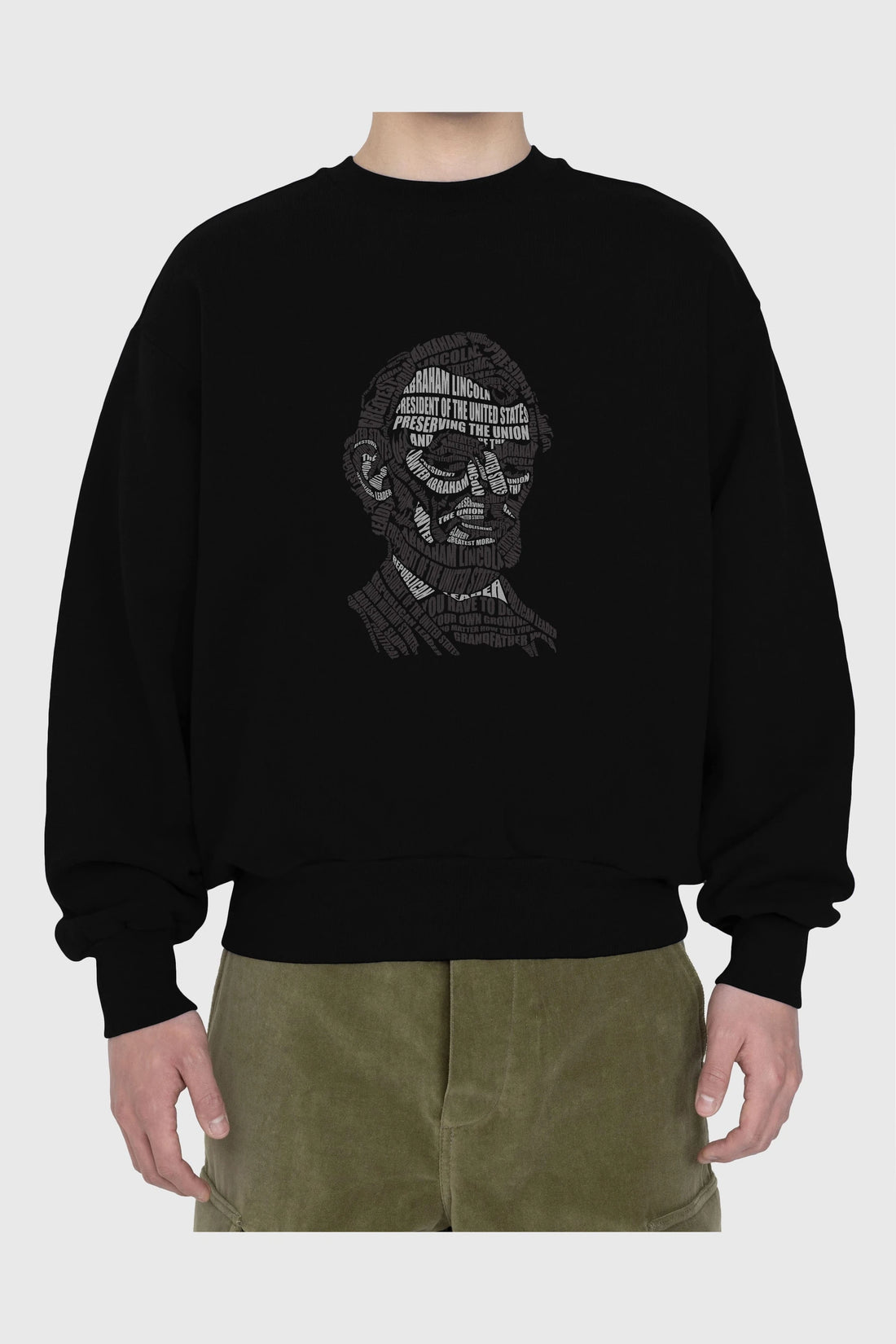Abraham Lincoln Calligram Ön Baskılı Oversize Sweatshirt Erkek Kadın Unisex