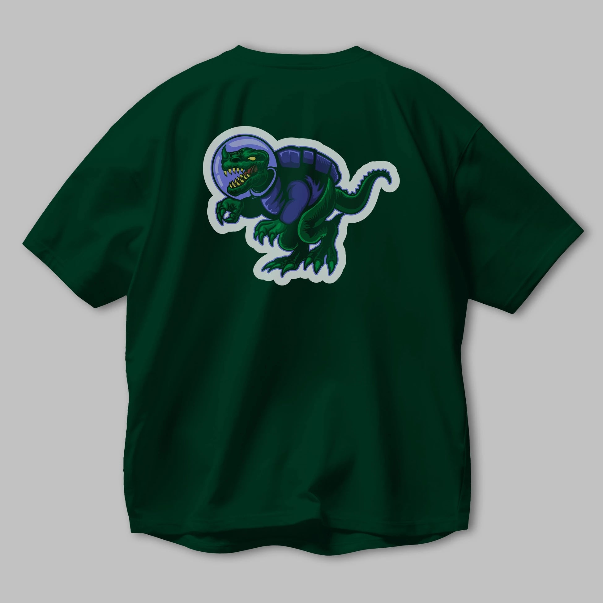 Space Dino Sticker Arka Baskılı Oversize t-shirt Erkek Kadın Unisex