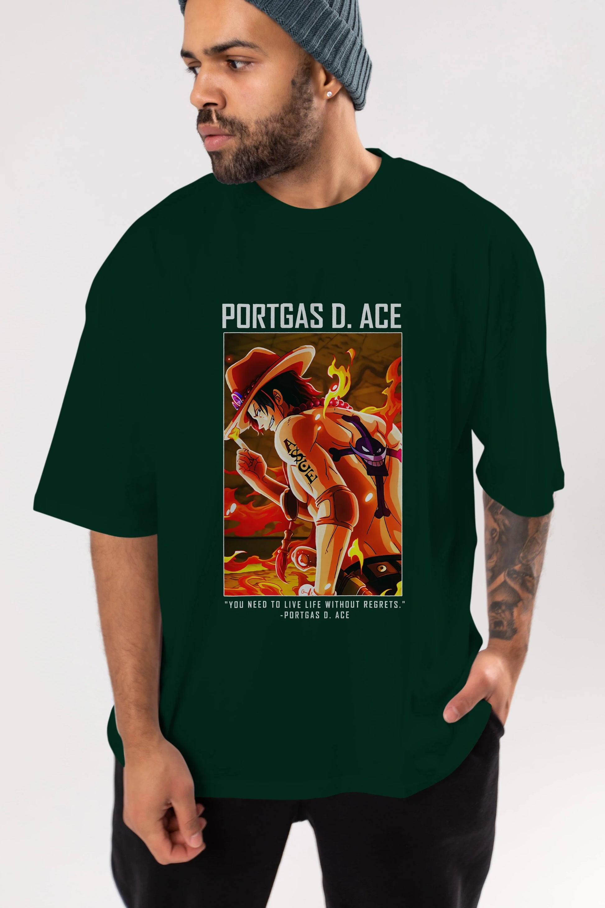 Portgas D. Ace Anime Ön Baskılı Oversize t-shirt Erkek Kadın Unisex