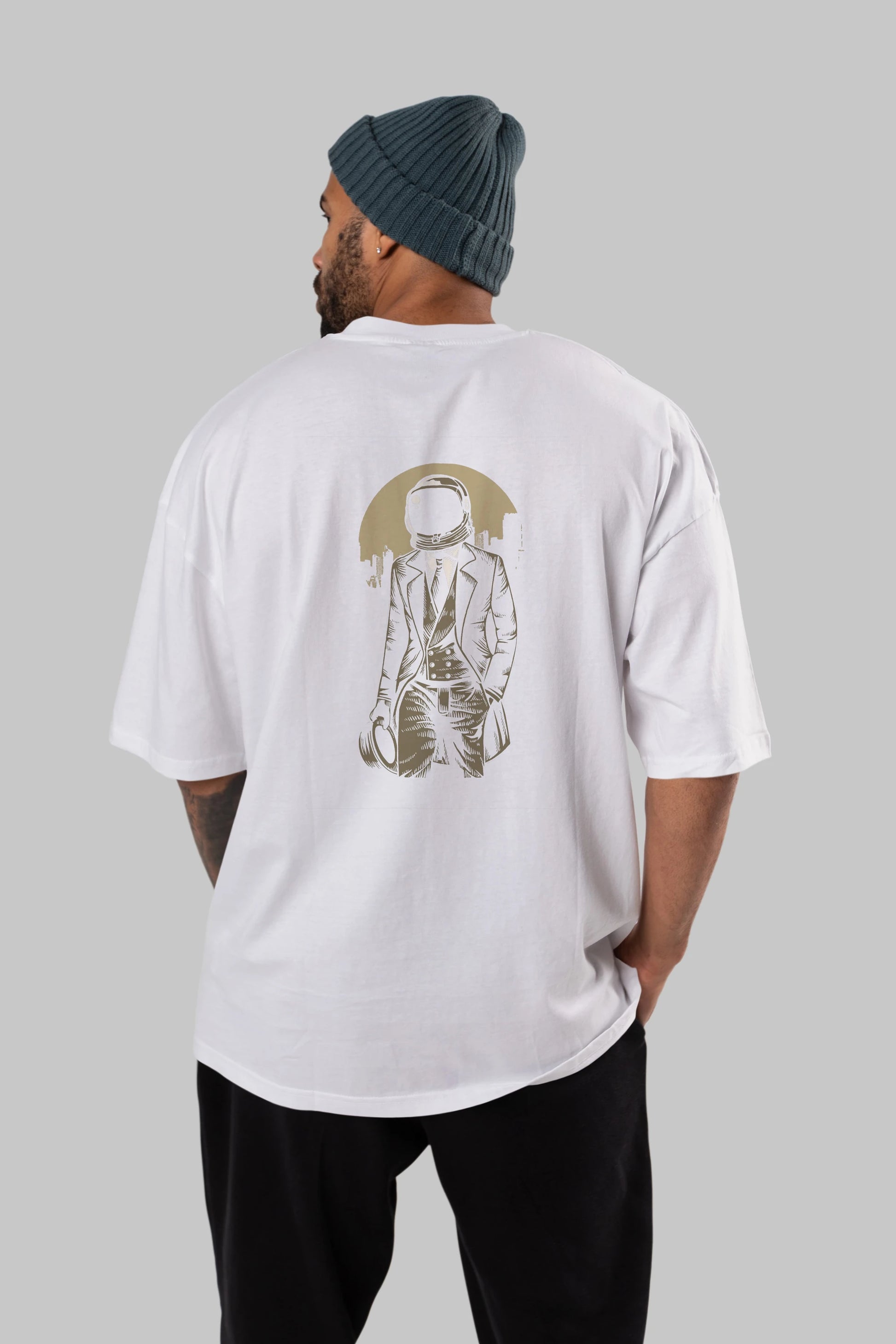 Classic Astronaut Arka Baskılı Oversize t-shirt Erkek Kadın Unisex %100 Pamuk