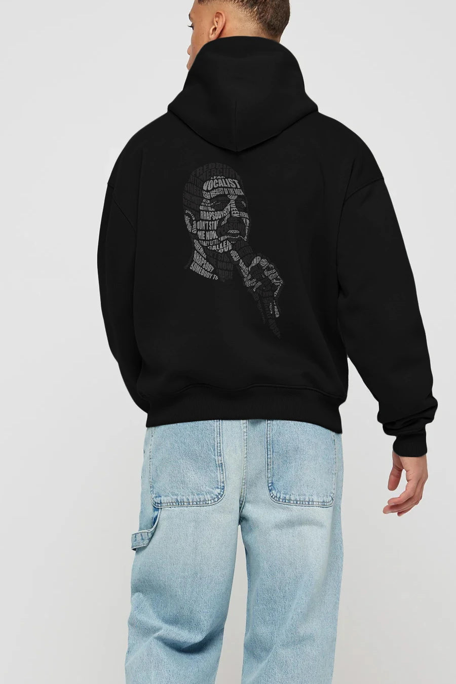 Freddy Mercuri Calligram Arka Baskılı Hoodie Oversize Kapüşonlu Sweatshirt Erkek Kadın Unisex
