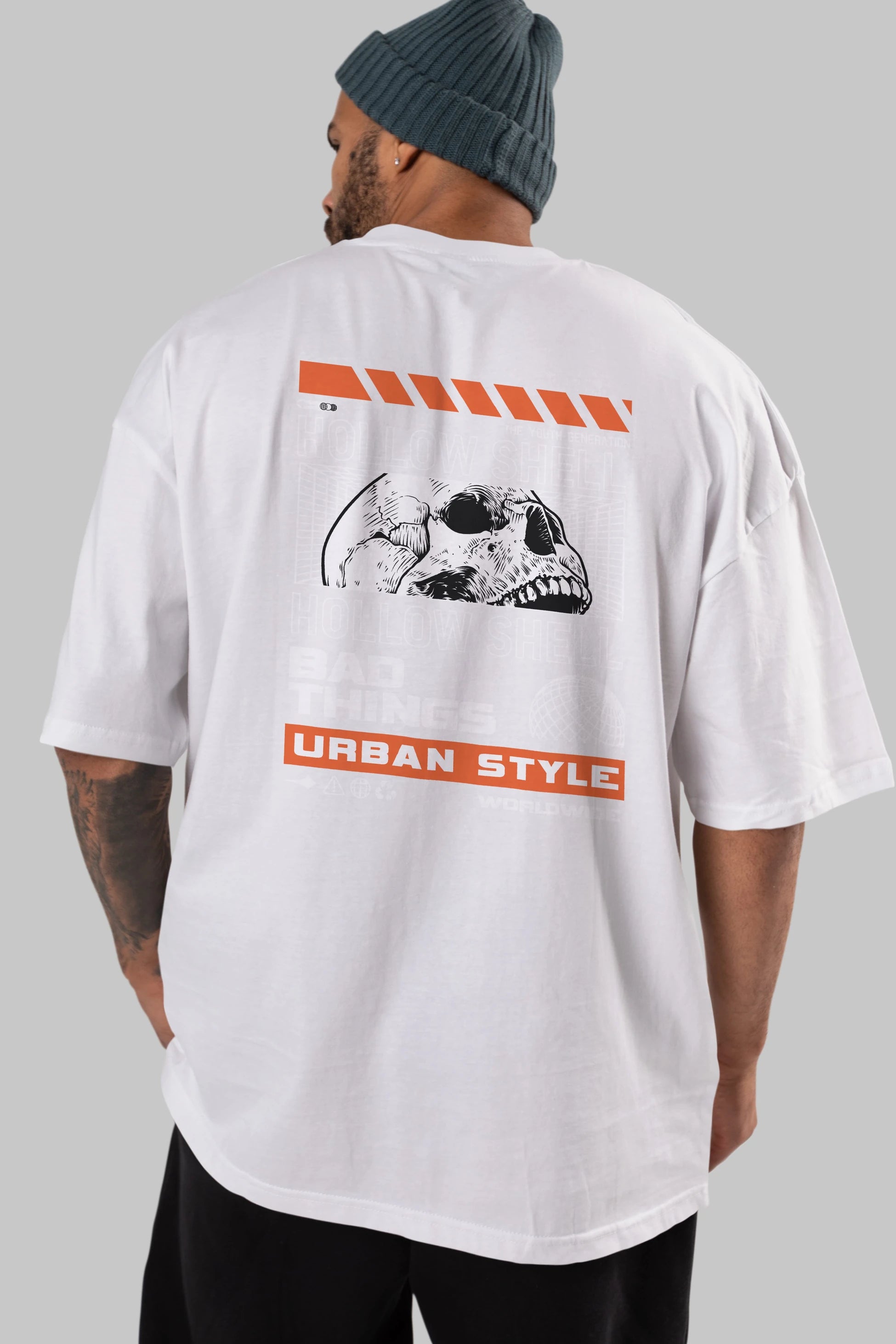 Hollow Shell Arka Baskılı Oversize t-shirt Erkek Kadın Unisex