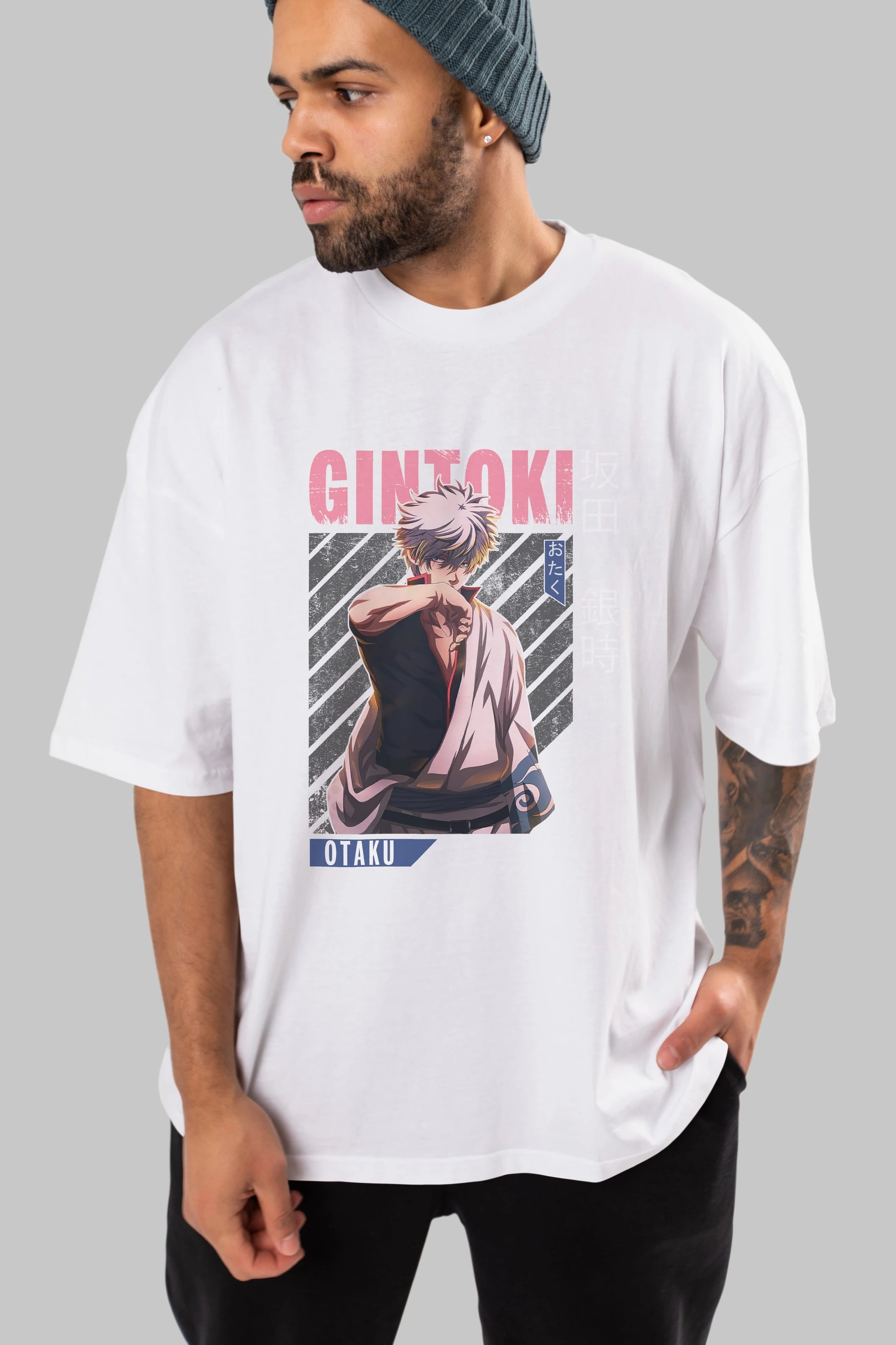 Gintoki Sakata Anime Ön Baskılı Oversize t-shirt %100 pamuk Erkek Kadın Unisex