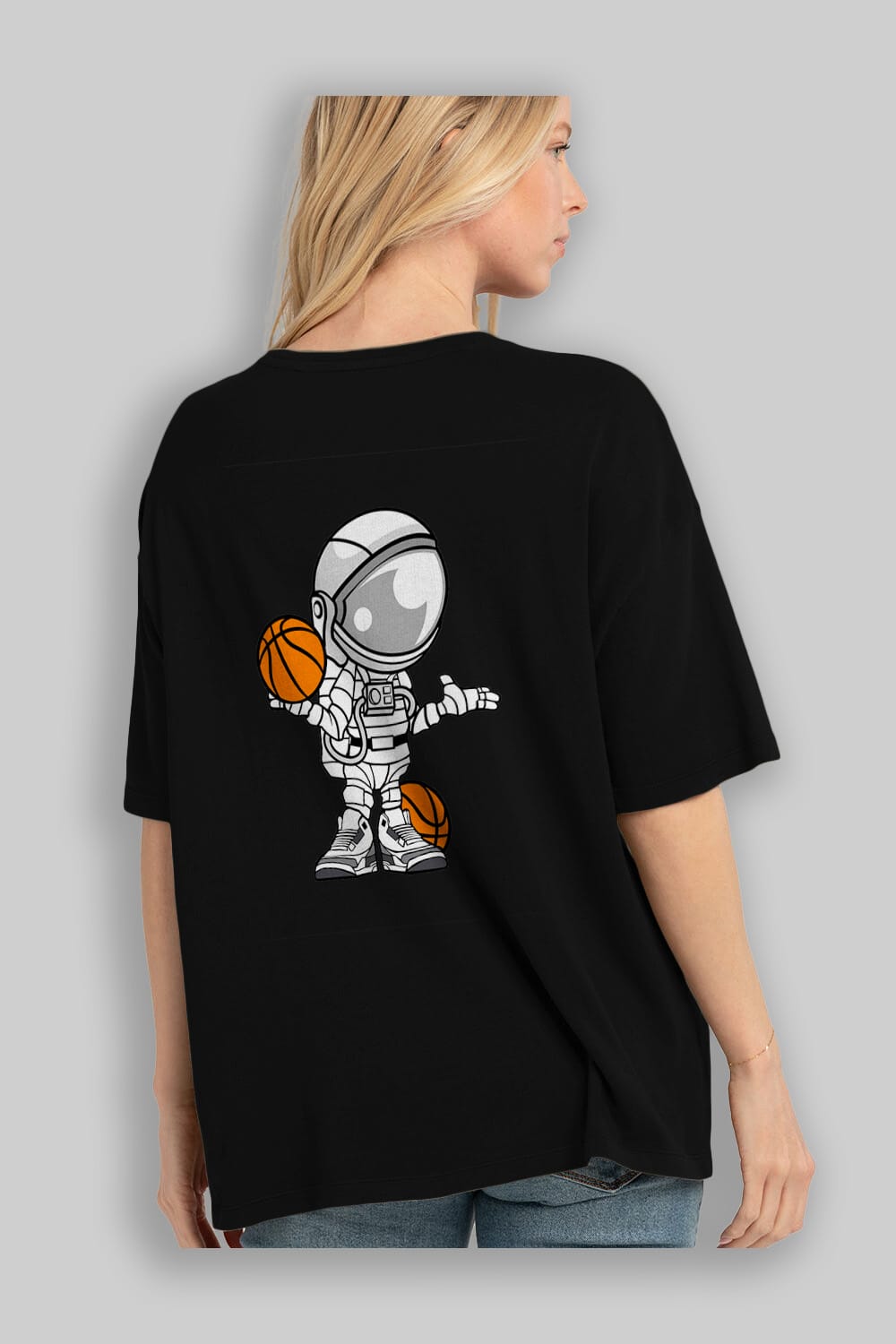 Astronaut Basketball Player Arka Baskılı Oversize t-shirt Erkek Kadın Unisex %100 Pamuk tişort