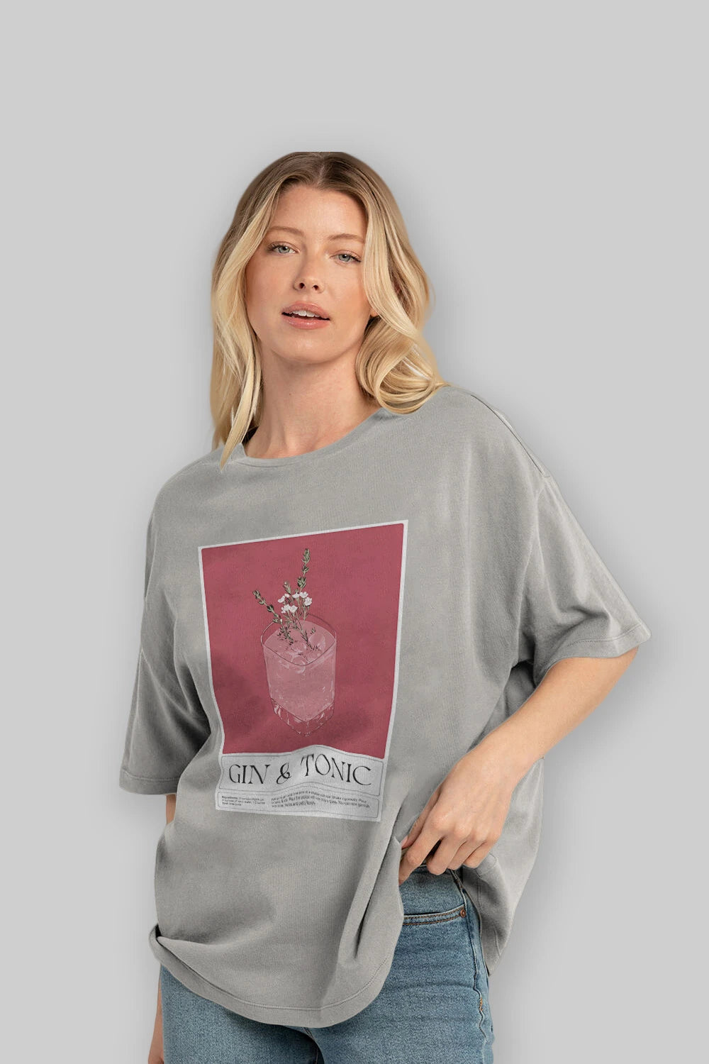 Gin Tonic 4 Ön Baskılı Oversize t-shirt Erkek Kadın Unisex %100 Pamuk Bisiklet Yaka tişort