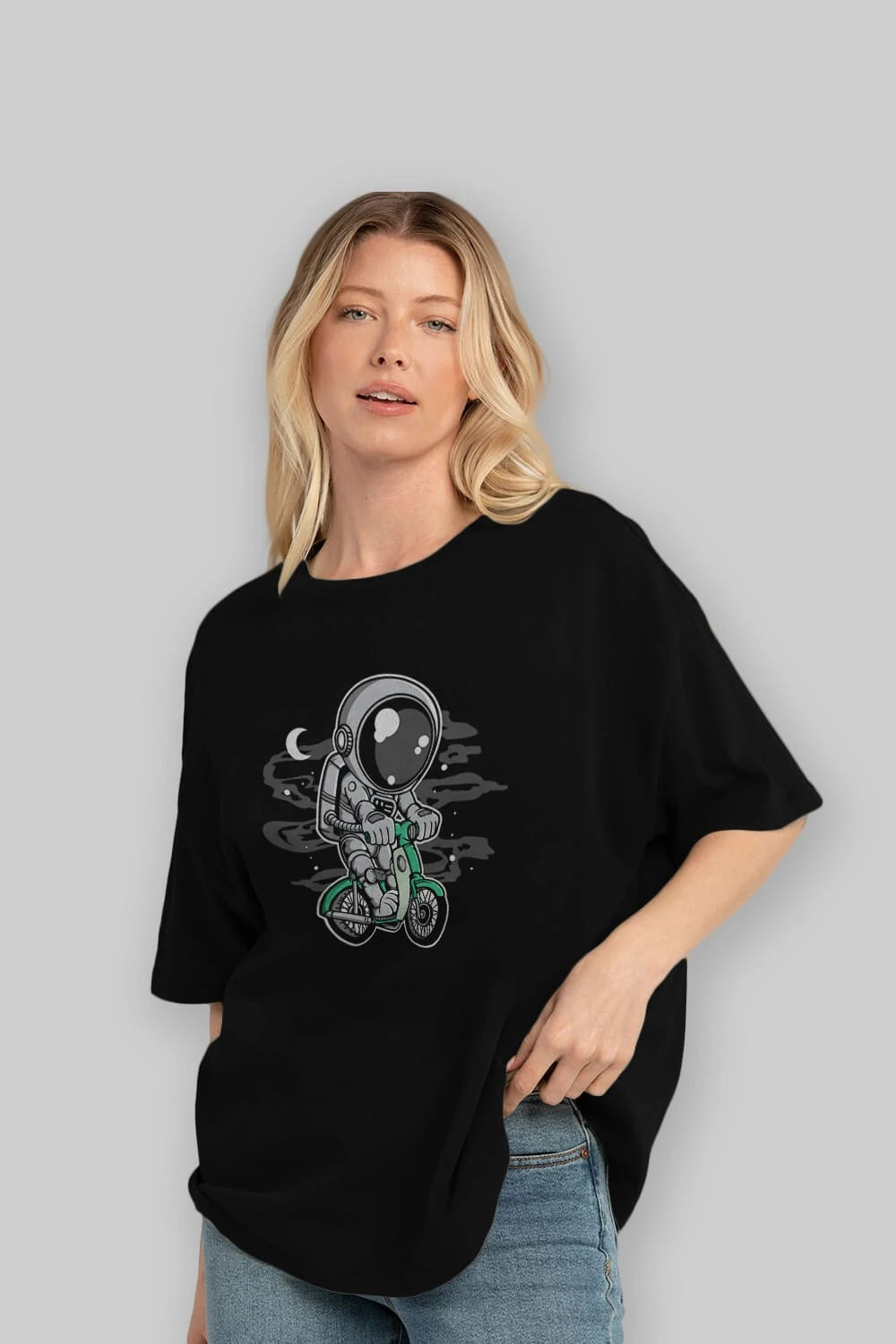 Astronaut Classic Motorbike Ön Baskılı Oversize t-shirt Erkek Kadın Unisex