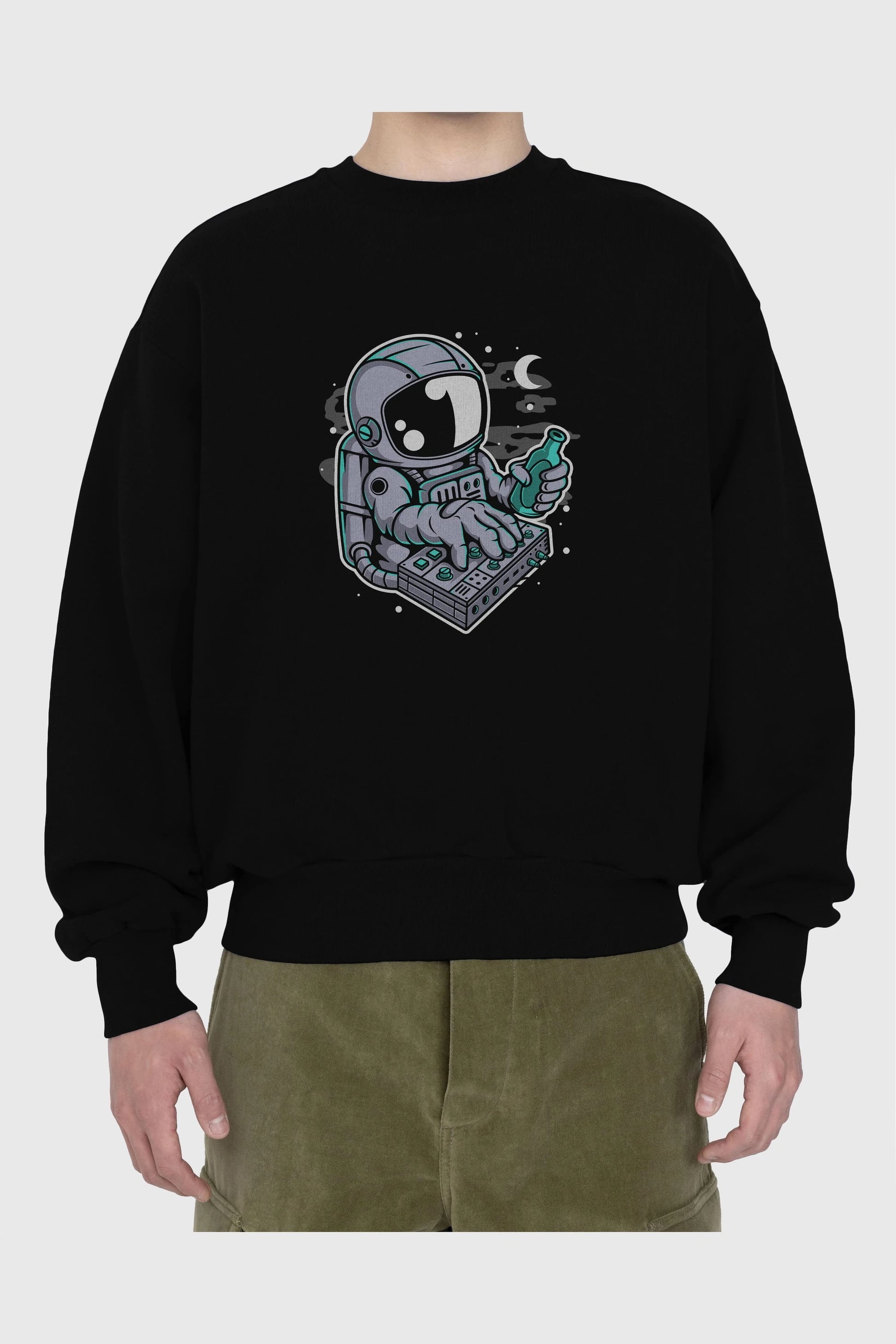 Astronaut Synth Ön Baskılı Oversize Sweatshirt Erkek Kadın Unisex