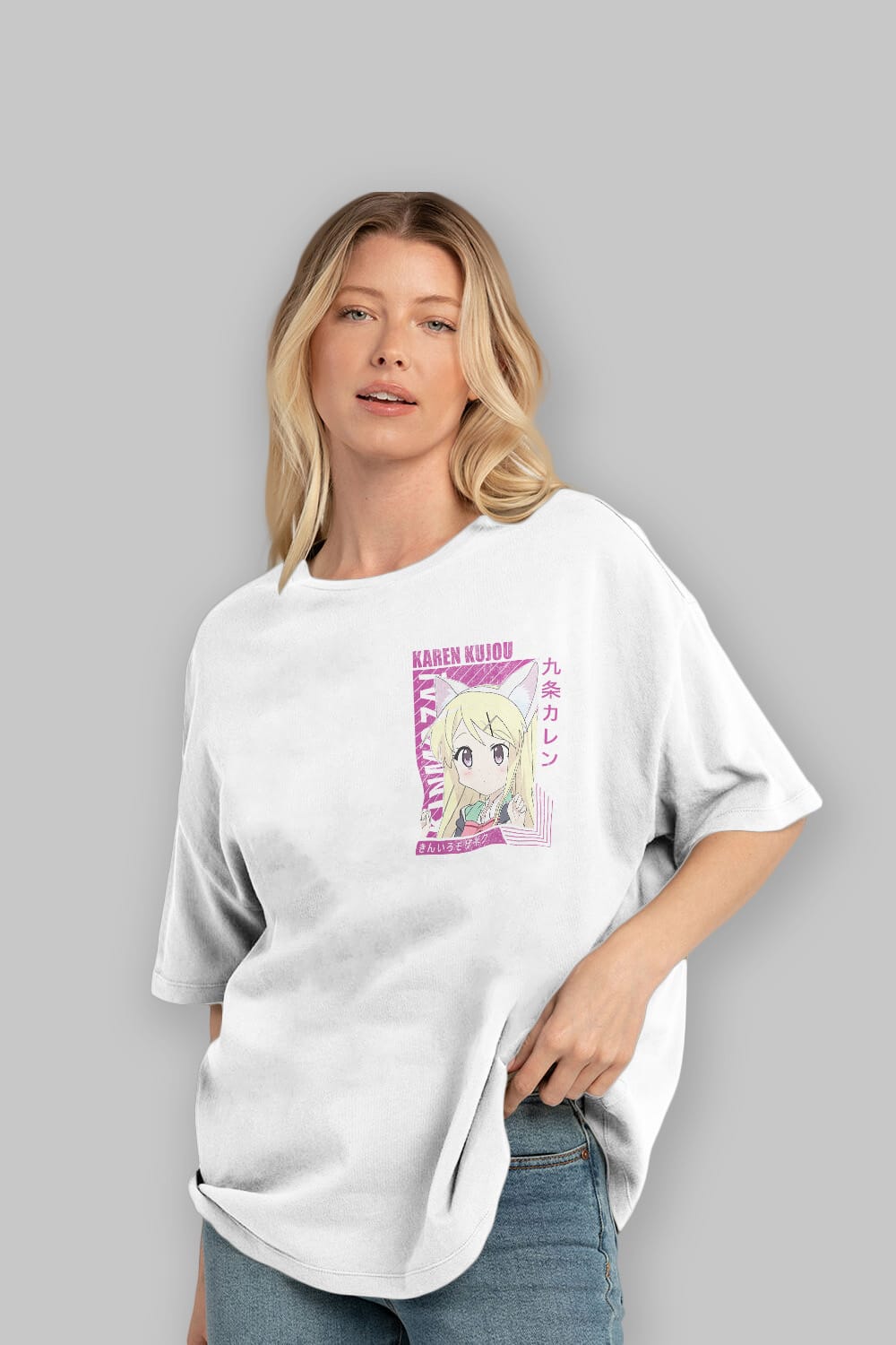 Karen Kujou 4 Ön Sol Baskılı Oversize t-shirt Erkek Kadın Unisex %100 Pamuk Bisiklet Yaka tişort