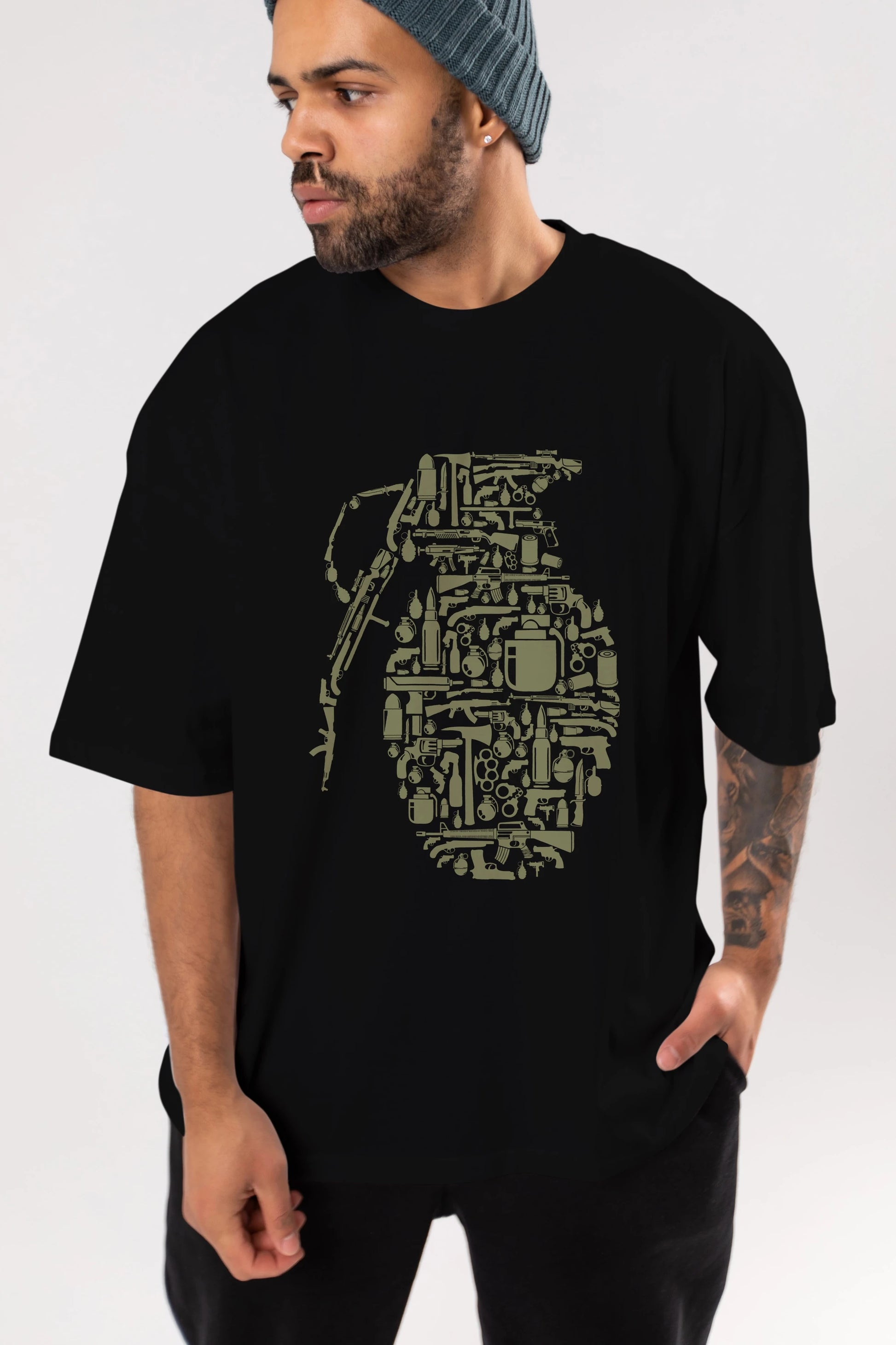Grenade Ön Baskılı Oversize t-shirt %100 pamuk Erkek Kadın Unisex