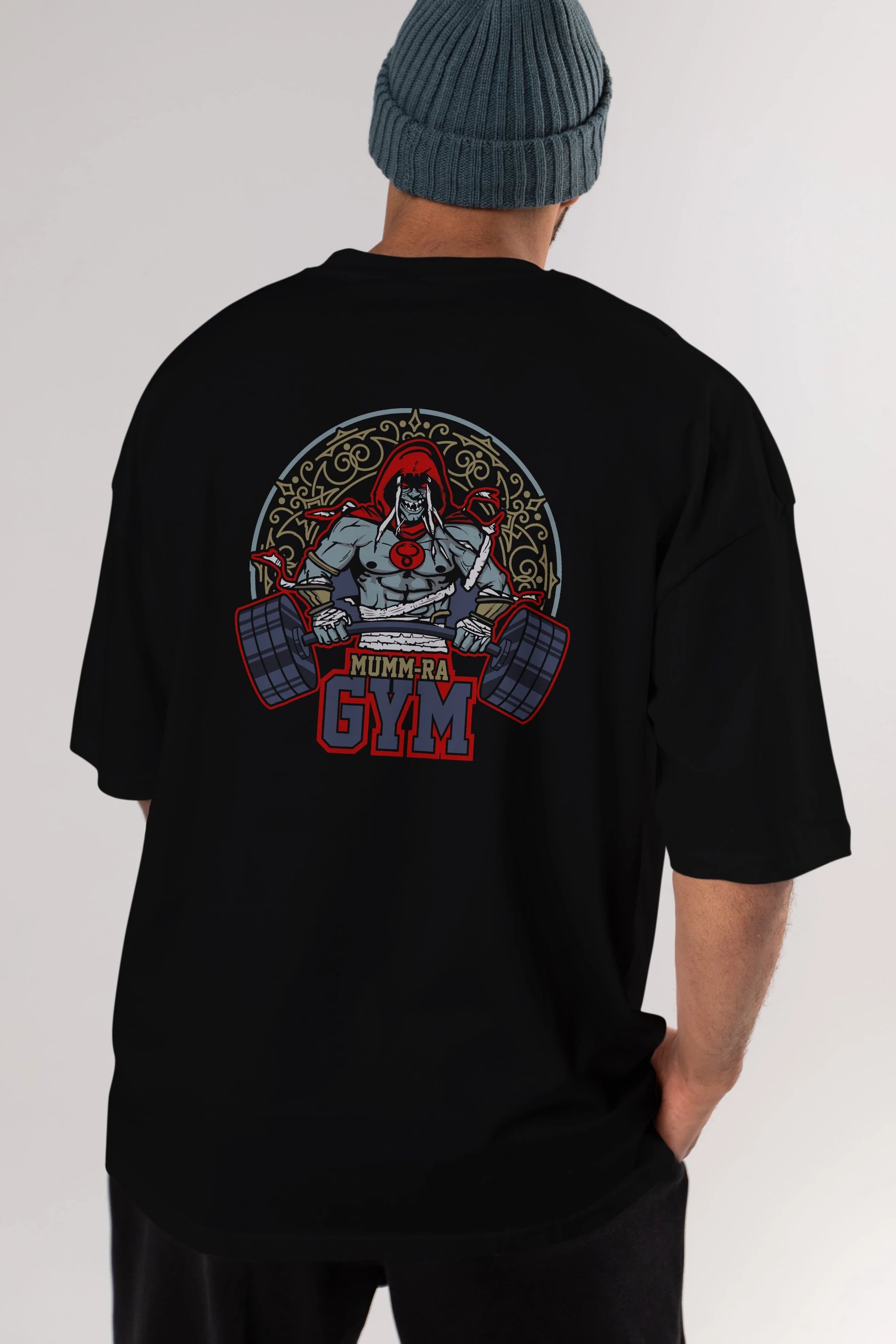 Mumm-ra GYM Arka Baskılı Oversize t-shirt Erkek Kadın Unisex %100 Pamuk Bisiklet Yaka tişort