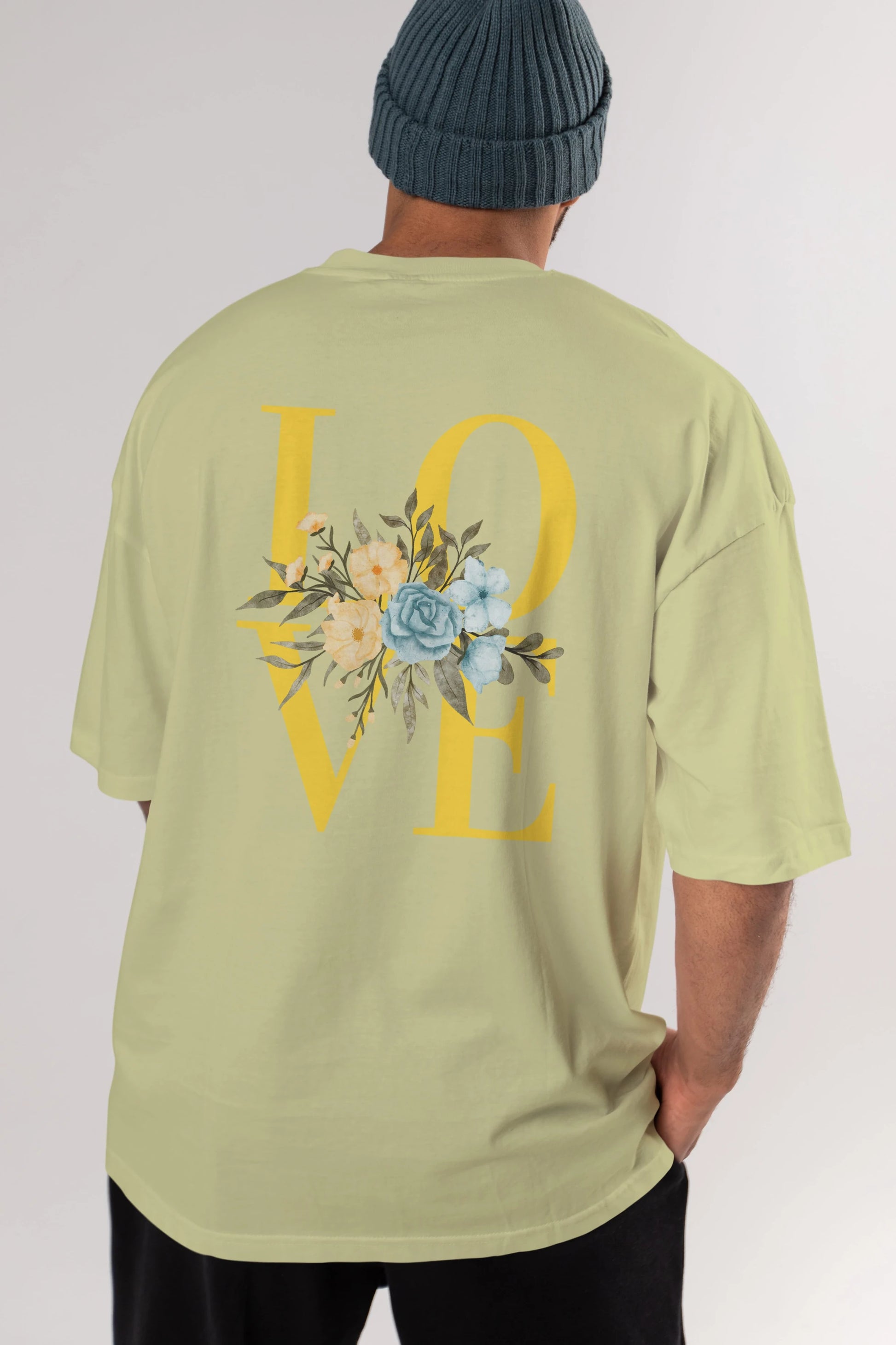 Love Flower Arka Baskılı Oversize t-shirt Erkek Kadın Unisex